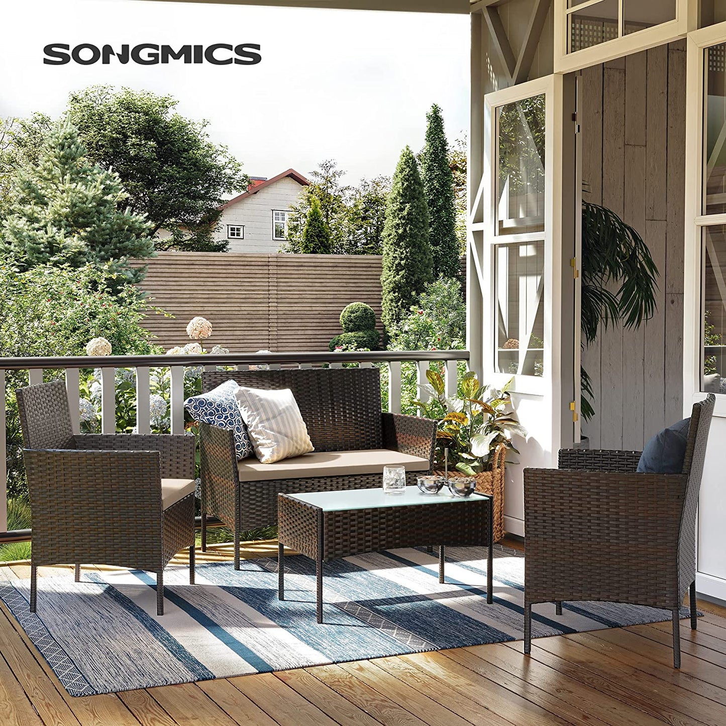 Conjunto de Muebles de Jardín Ratán Marrón y Topo-SONGMICS