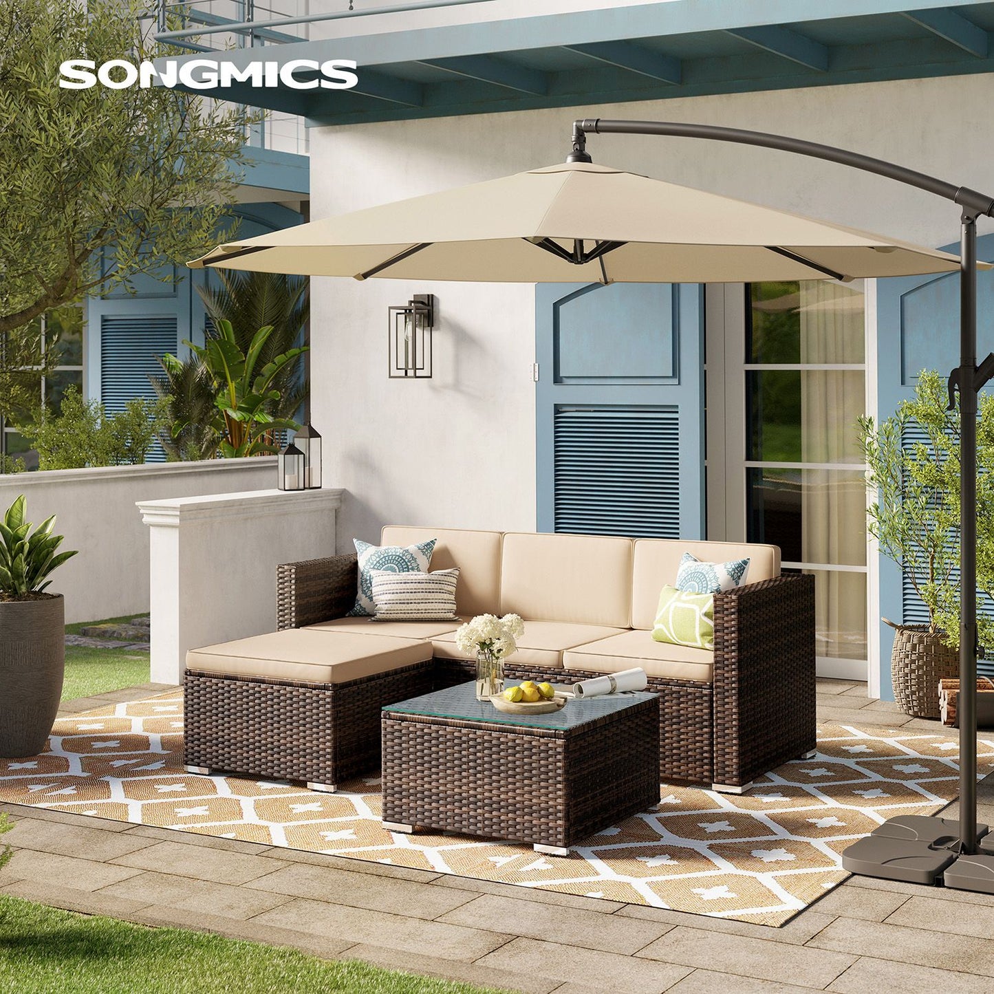 Conjunto de Muebles de Jardín Ratán Marrón y Topo-SONGMICS