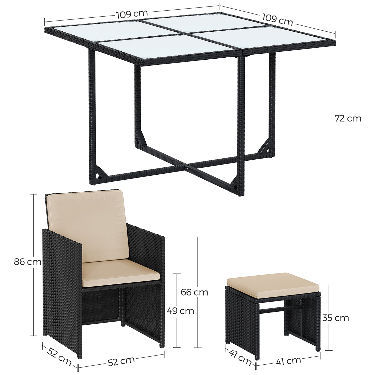 Conjunto de Muebles de Jardín Juego de 9 Negro y Beige-SONGMICS