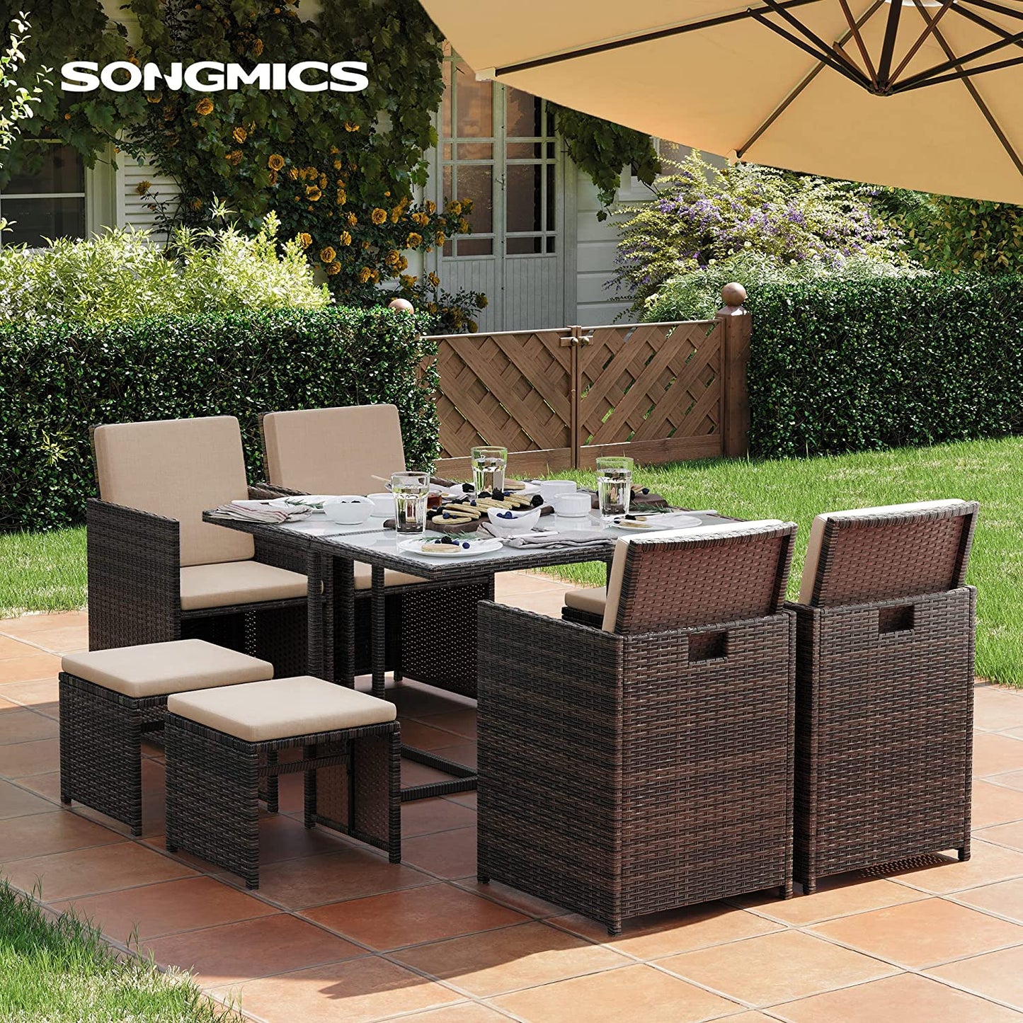 Muebles de Jardín 9 Piezas-SONGMICS