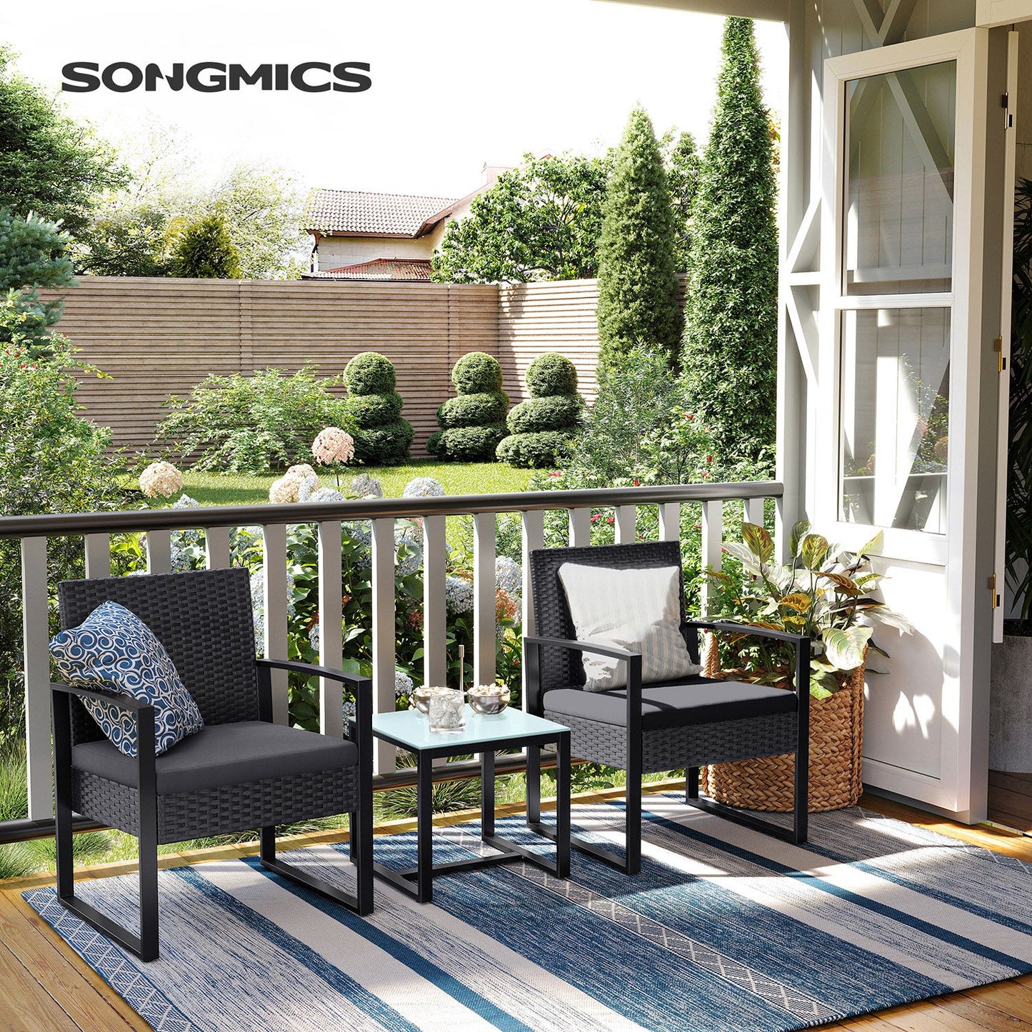 Conjunto de Muebles de Jardín Ratán PE Marrón y Gris-SONGMICS