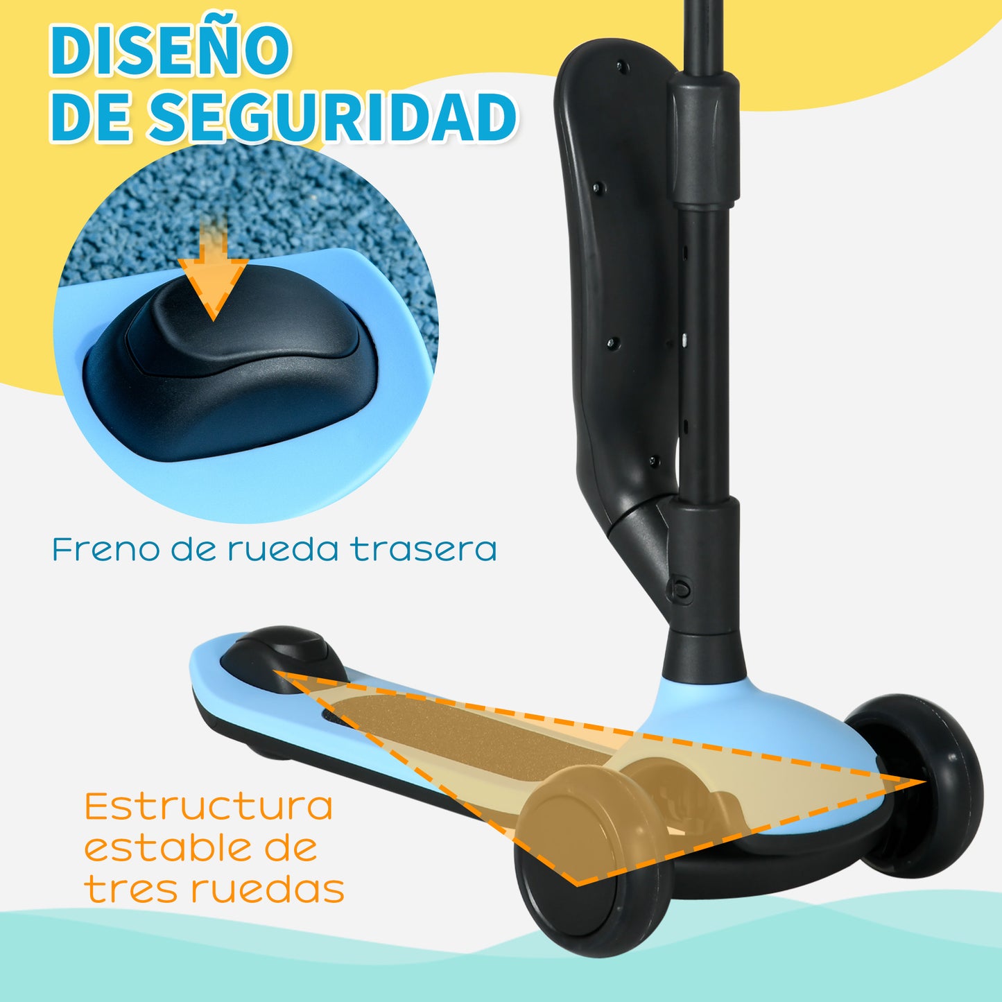 AIYAPLAY Patinete para Niños 2 en 1 Patinete Infantil Asiento Plegable con Altura Ajustable 3 Ruedas Brillantes para +18 Meses Carga 50 kg 58x31x64-79 cm Azul