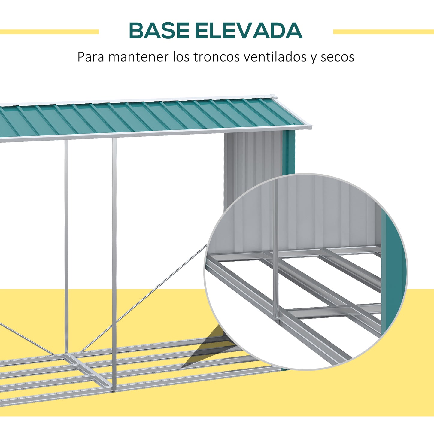 Outsunny Casetilla para Leña de Acero Galvanizado Leñero Exterior Cobertizo de Almacenamiento de Troncos con Techo para Jardín Terraza Patio 240x86x160 cm Verde