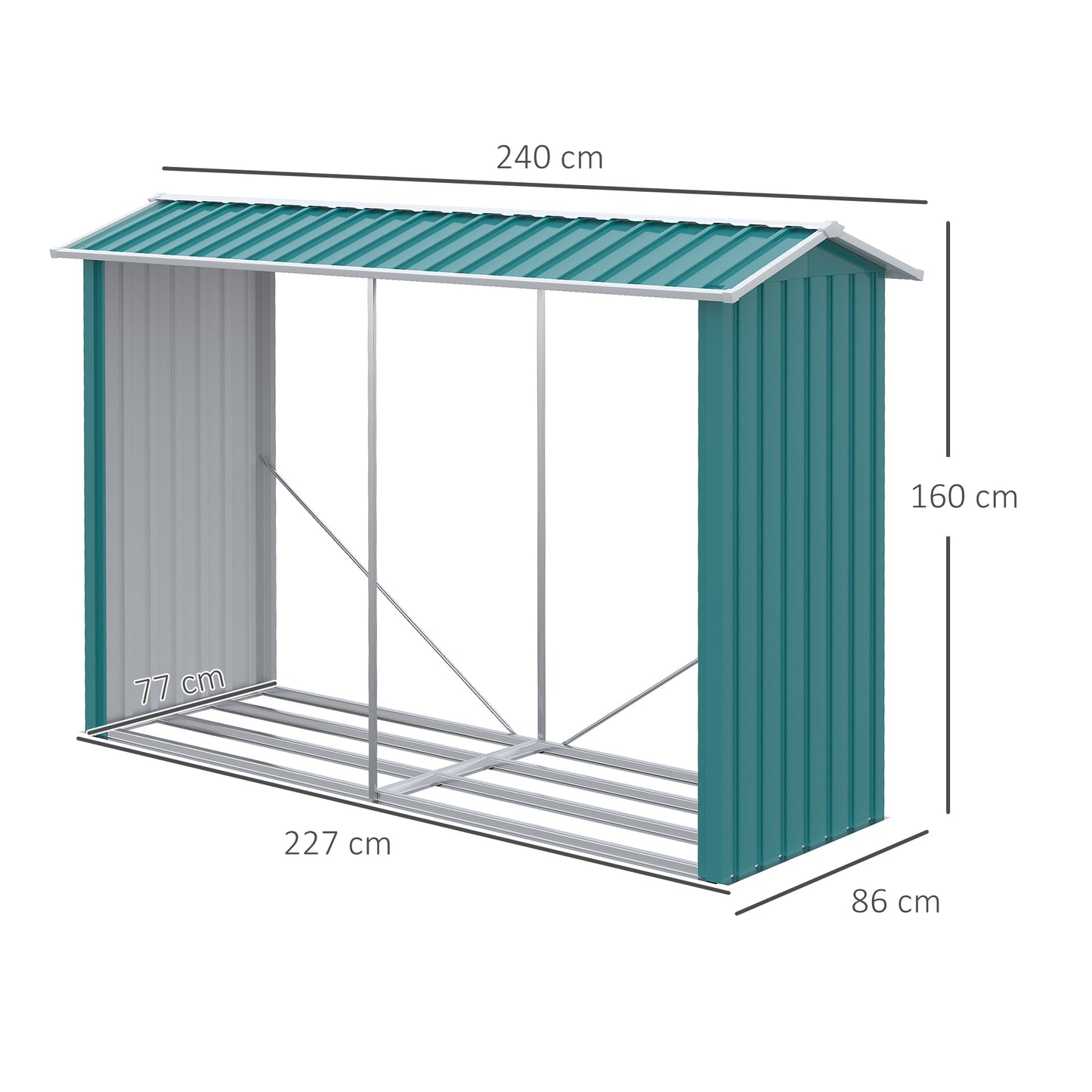 Outsunny Casetilla para Leña de Acero Galvanizado Leñero Exterior Cobertizo de Almacenamiento de Troncos con Techo para Jardín Terraza Patio 240x86x160 cm Verde