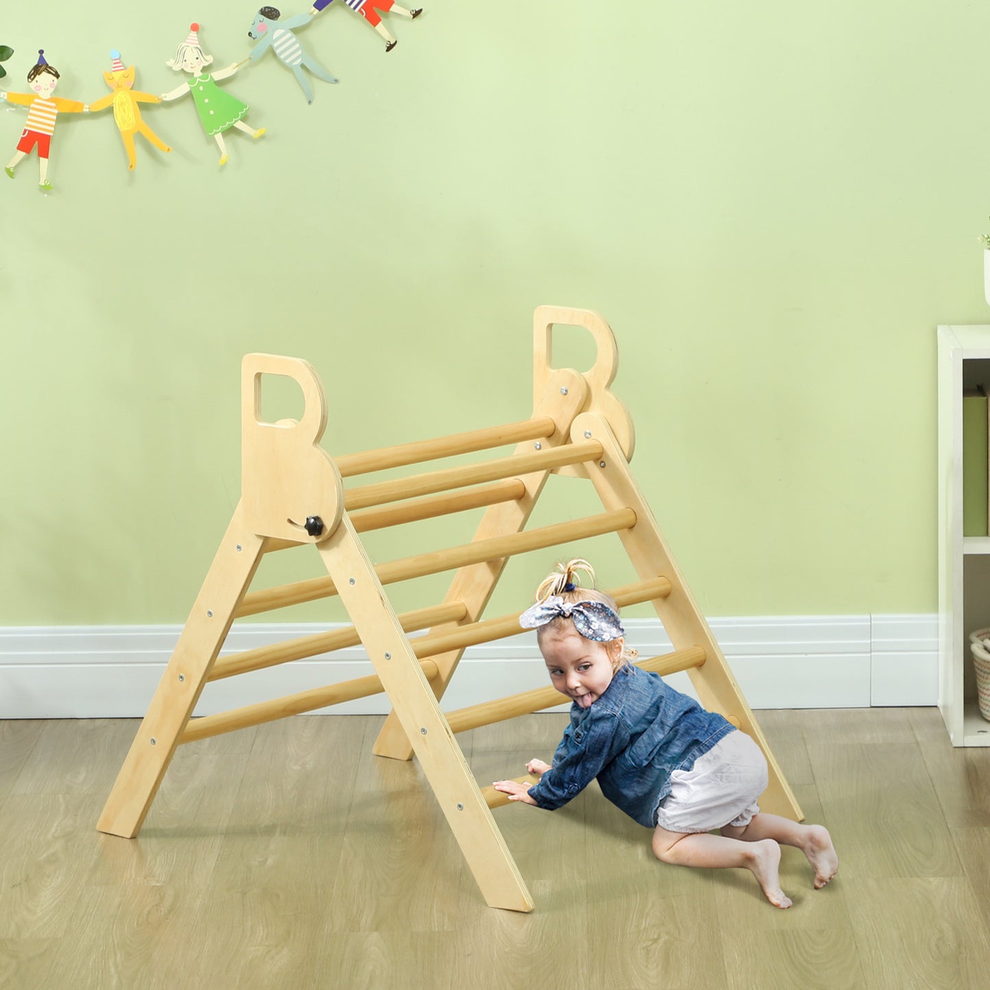 AIYAPLAY Triángulo de Escalada de Madera Plegable Escalada para Niños de 18-48 Meses para Cultivar Habilidades de Equilibrio y Coordinación 82x66 cm Natural