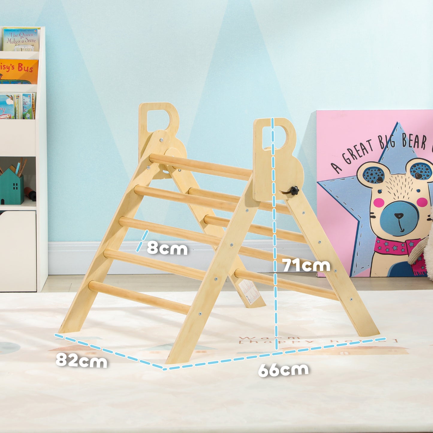 AIYAPLAY Triángulo de Escalada de Madera Plegable Escalada para Niños de 18-48 Meses para Cultivar Habilidades de Equilibrio y Coordinación 82x66 cm Natural