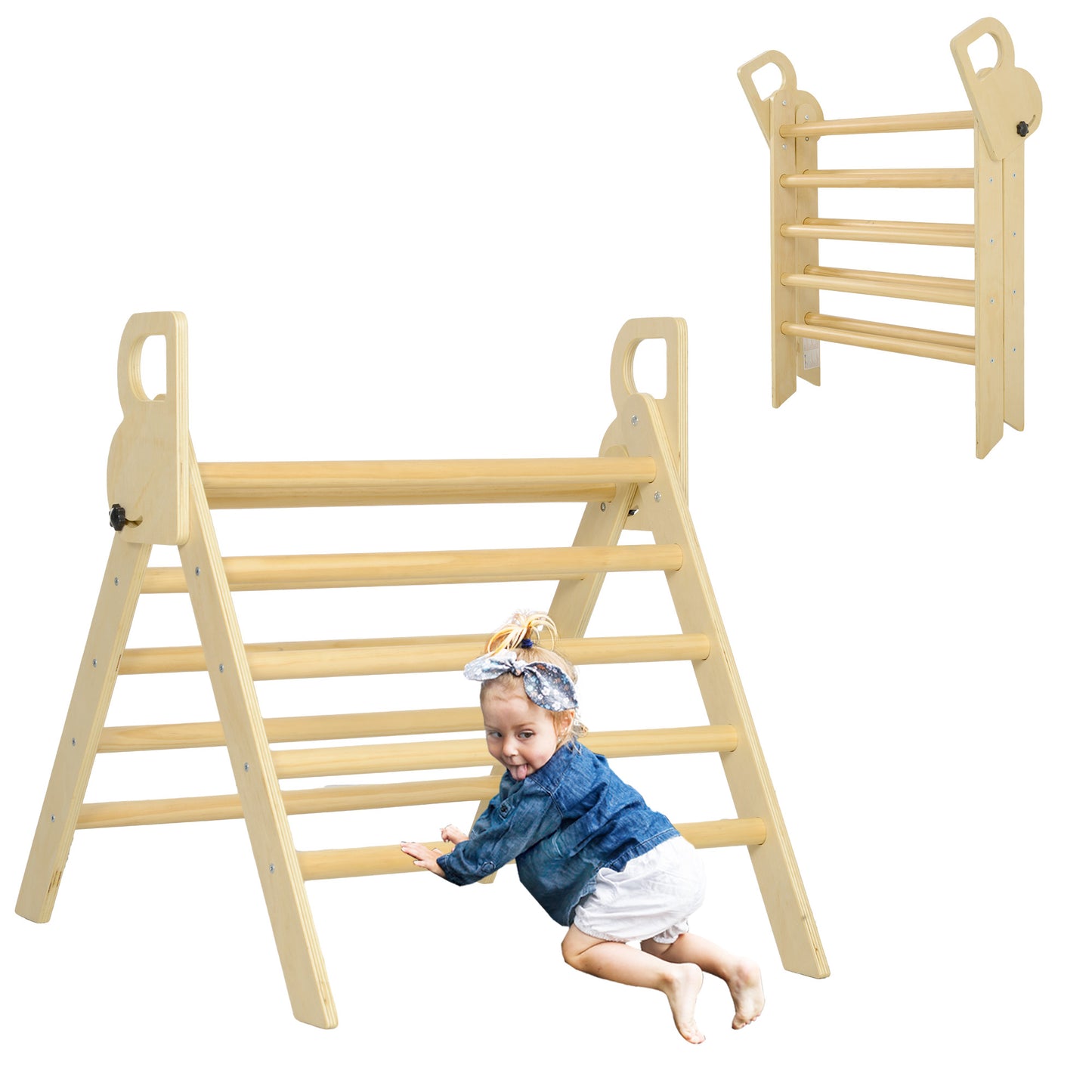 AIYAPLAY Triángulo de Escalada de Madera Plegable Escalada para Niños de 18-48 Meses para Cultivar Habilidades de Equilibrio y Coordinación 82x66 cm Natural