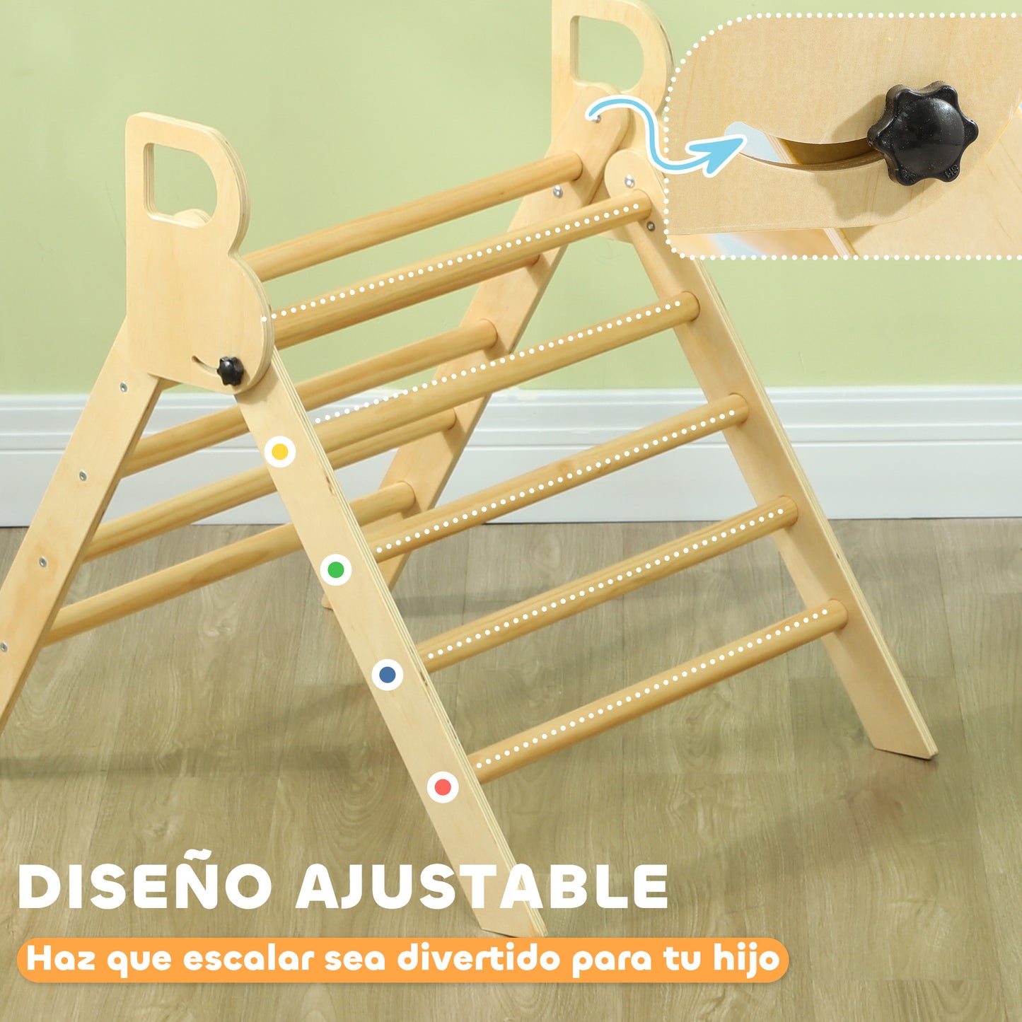 AIYAPLAY Triángulo de Escalada de Madera Plegable Escalada para Niños de 18-48 Meses para Cultivar Habilidades de Equilibrio y Coordinación 82x66 cm Natural