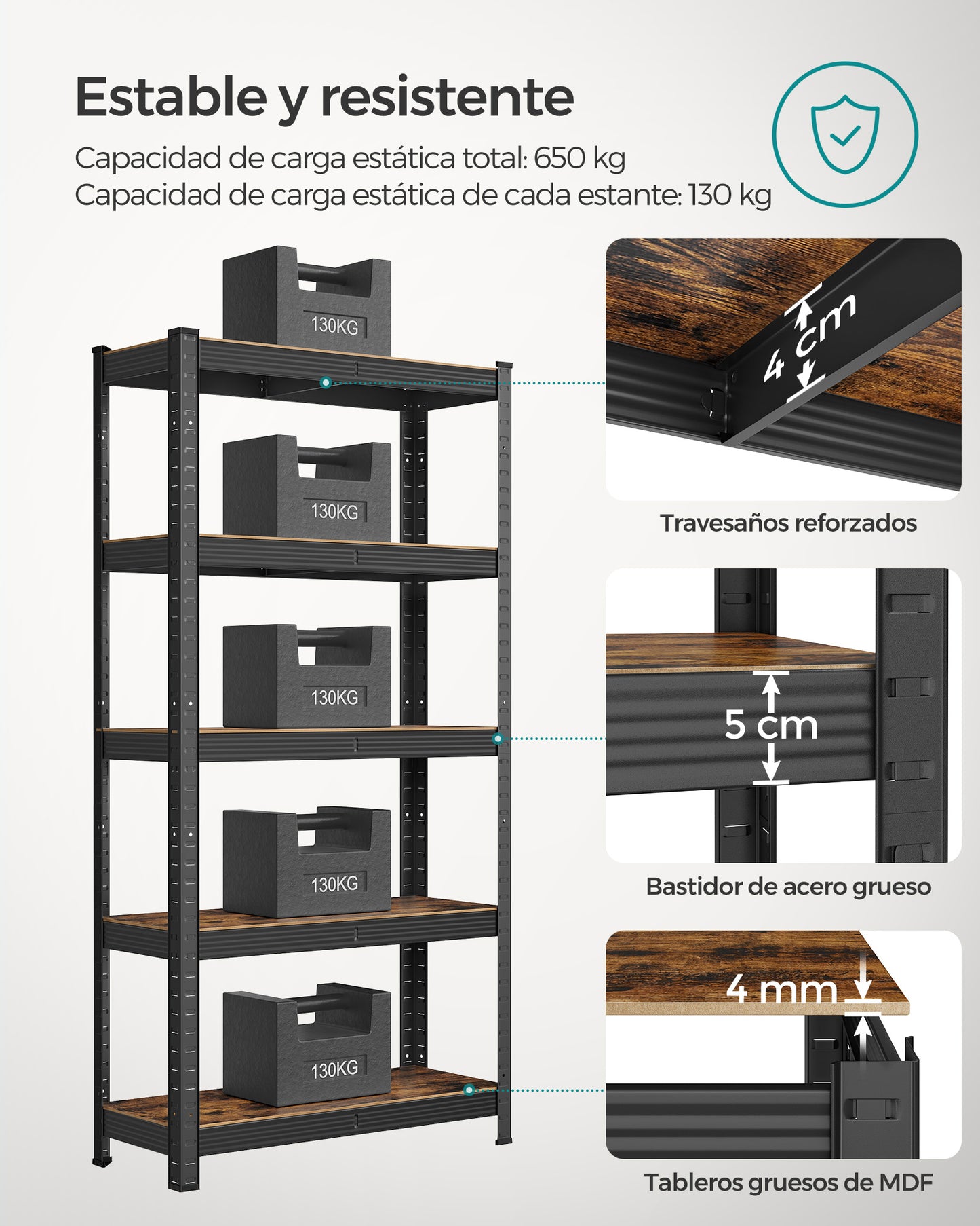 Estantería de 5 Niveles 30 x 75 x 150 cm Marrón Rústico y Negro-SONGMICS