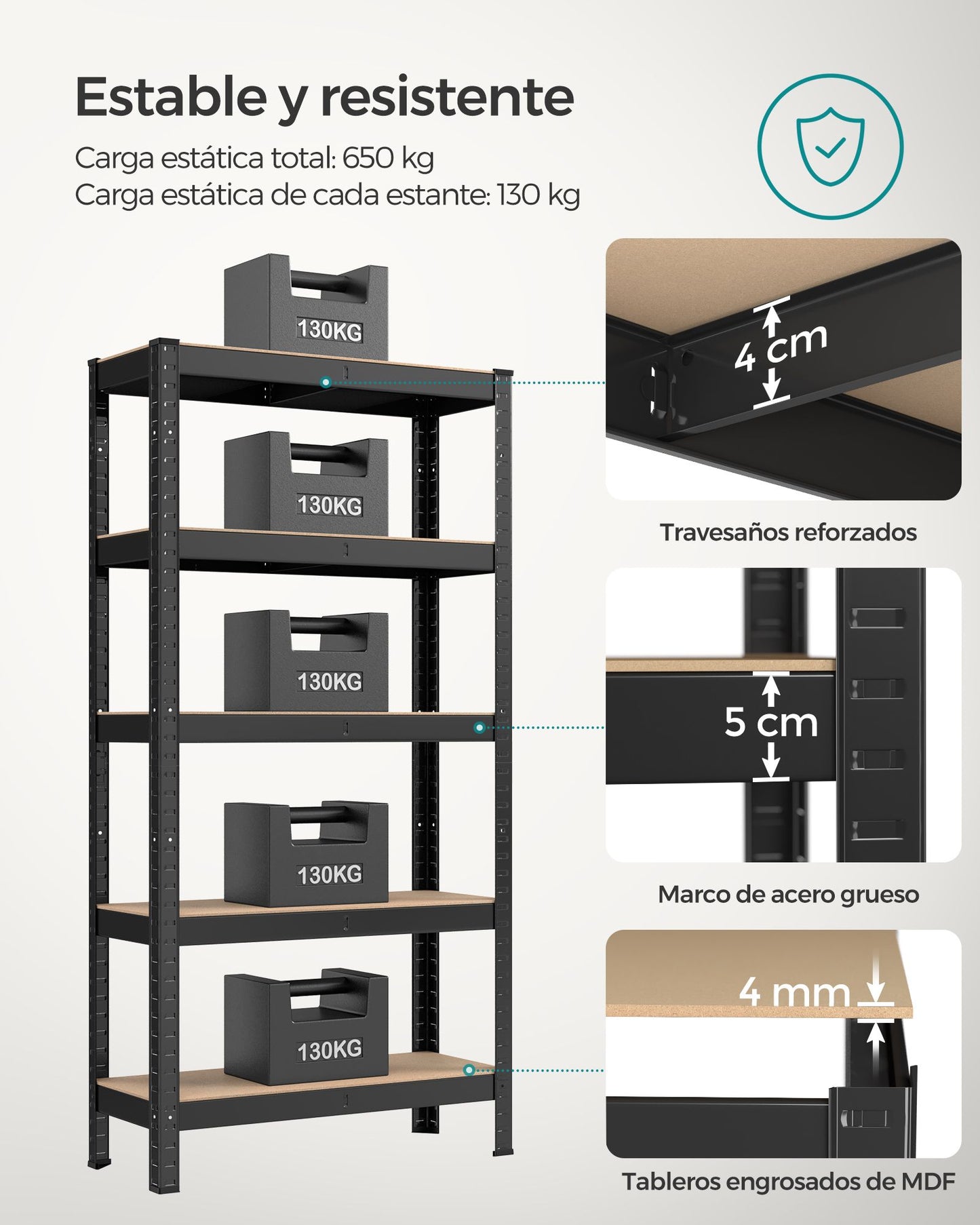 Estantería Pesada de 5 Niveles de Acero 30 x 75 x 150 cm Negro-SONGMICS