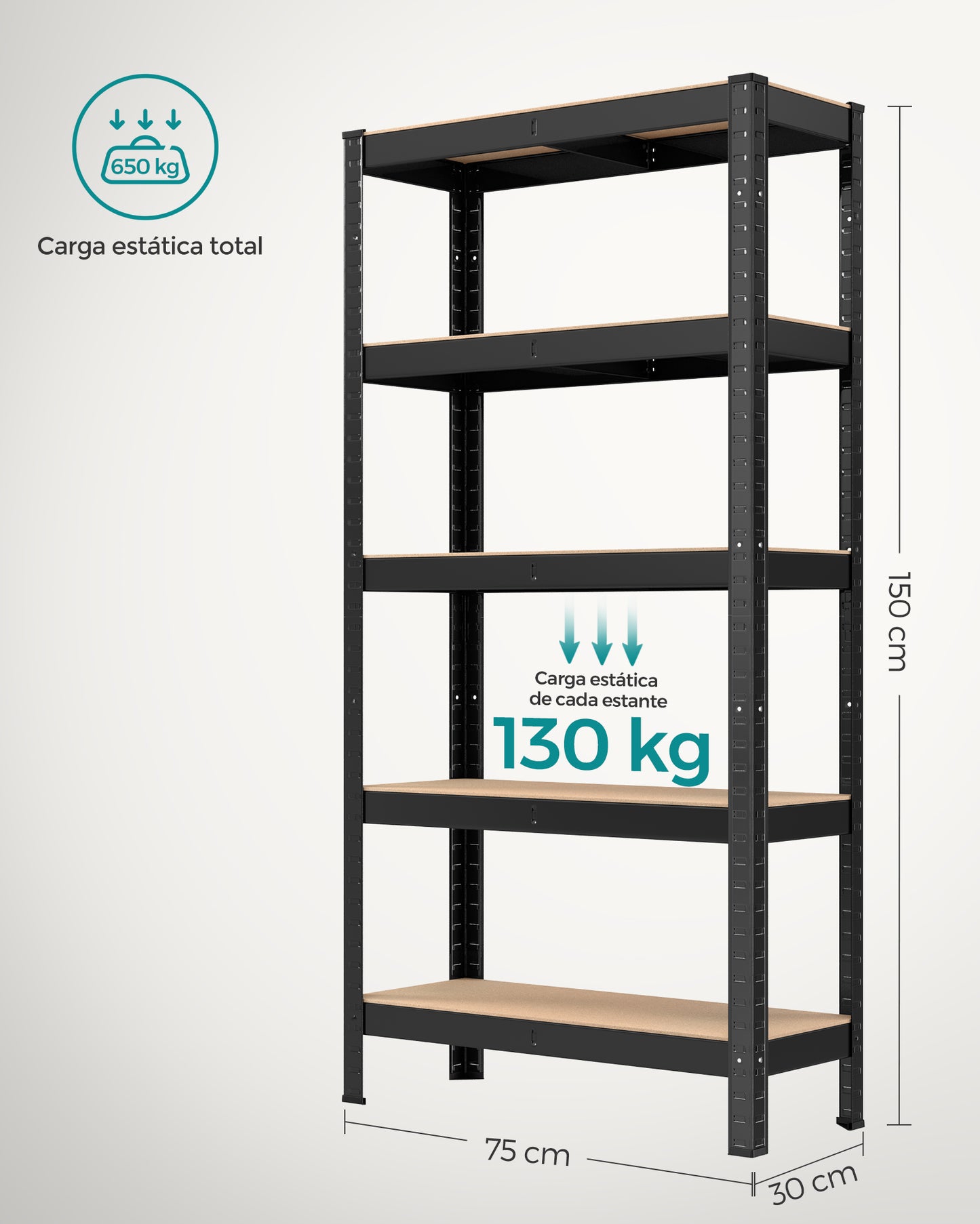 Estantería Pesada de 5 Niveles de Acero 30 x 75 x 150 cm Negro-SONGMICS