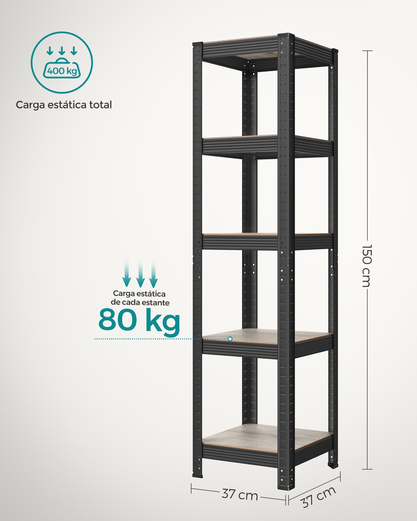 Estantería de 5 Niveles 37 x 37 x 150 cm Greige y Negro-SONGMICS