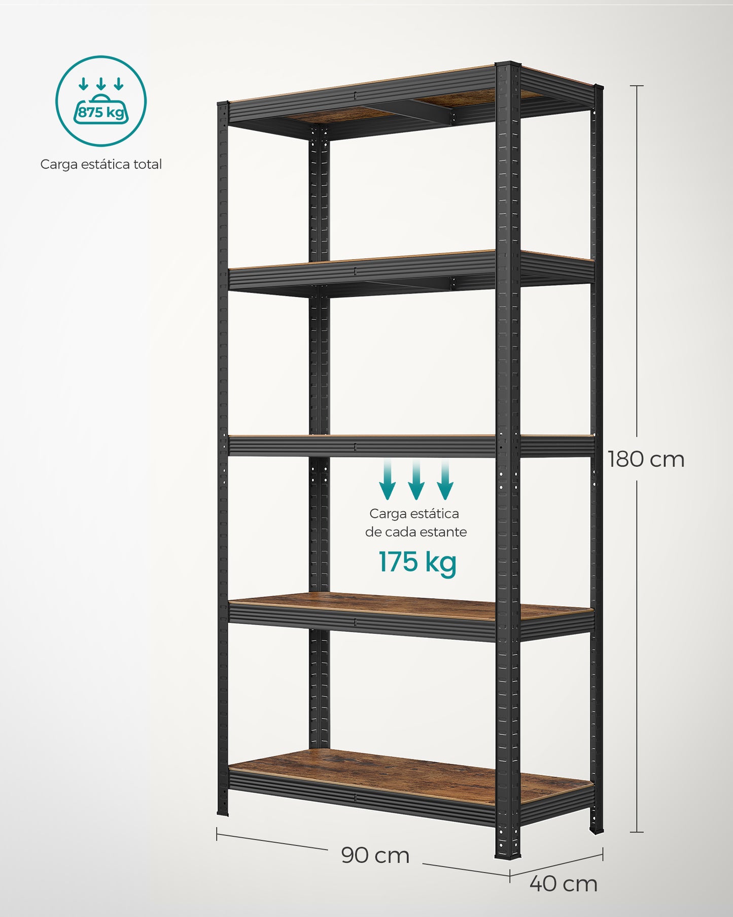 Estantería con Carga de 875 kg Marrón Rústico y Negro-SONGMICS