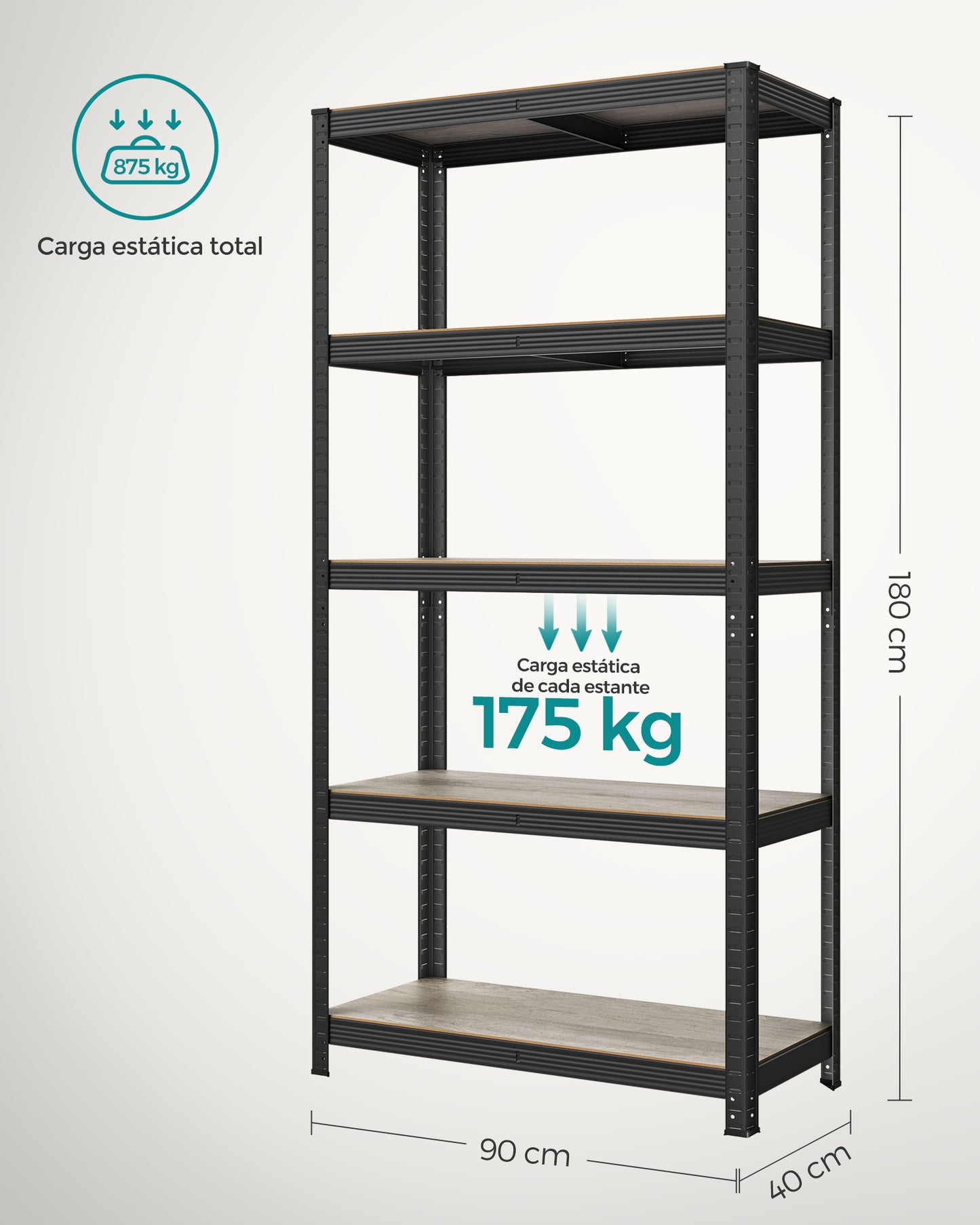 Estantería de 5 Niveles 40 x 90 x 180 cm Estantes Ajustables Greige y Negro-SONGMICS