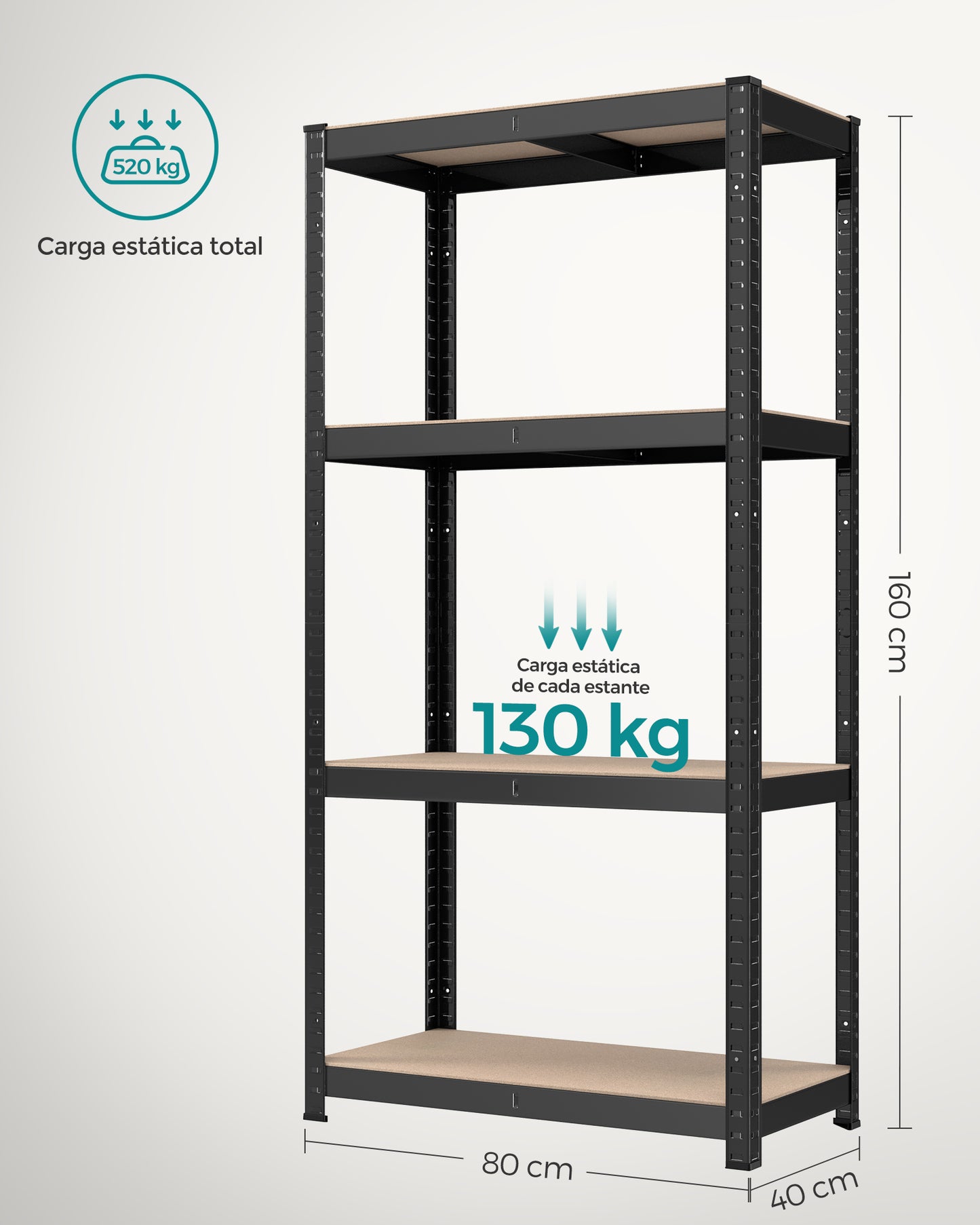 Estantería Pesada de 4 Niveles 40 x 80 x 160 cm Negro-SONGMICS