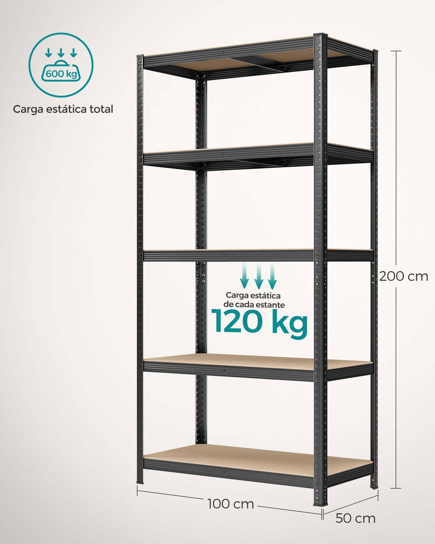 Estantería Pesada de 5 Niveles Estantería de Acero Negro-SONGMICS