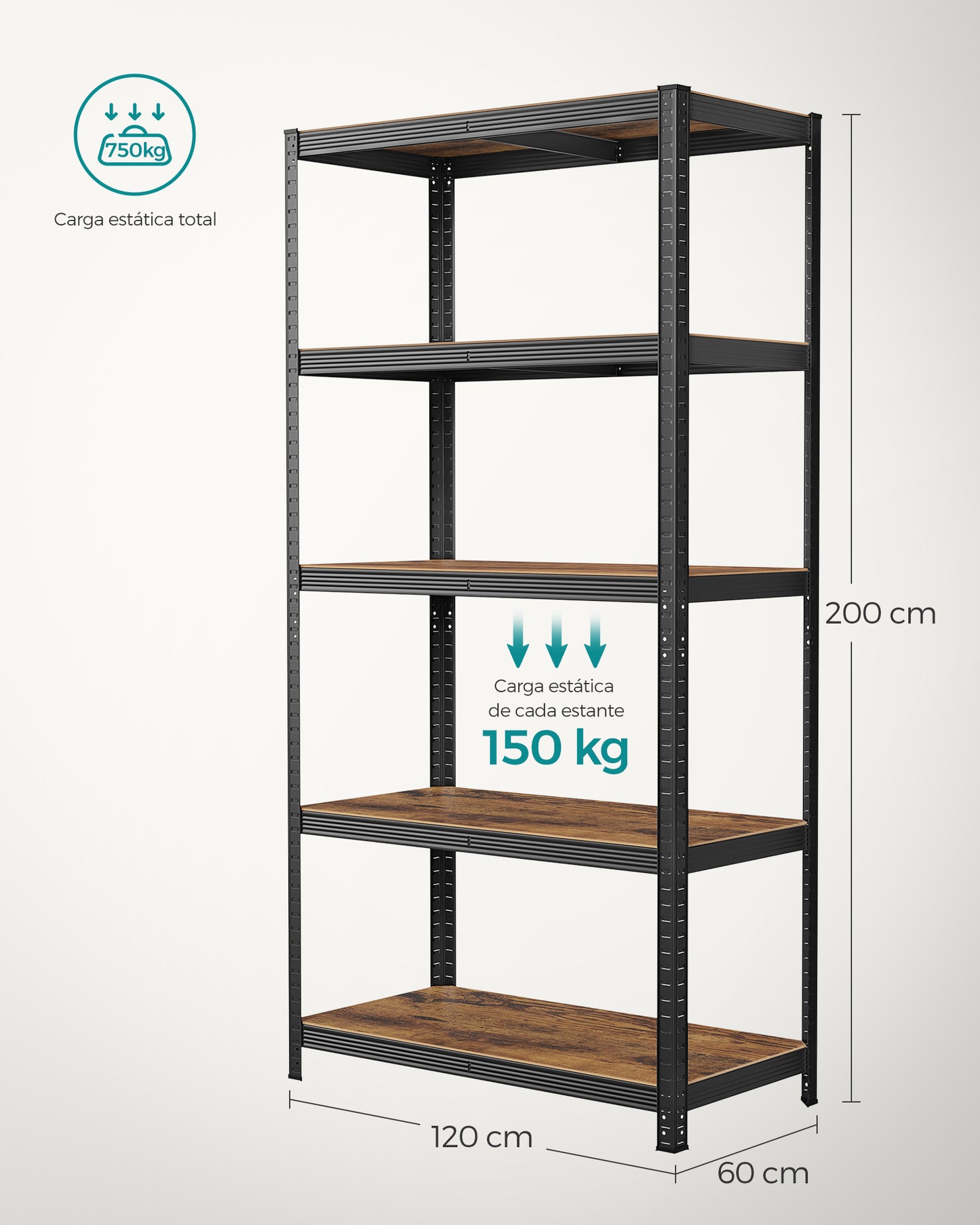 Estantería de 5 Niveles 60 x 120 x 200 cm-SONGMICS