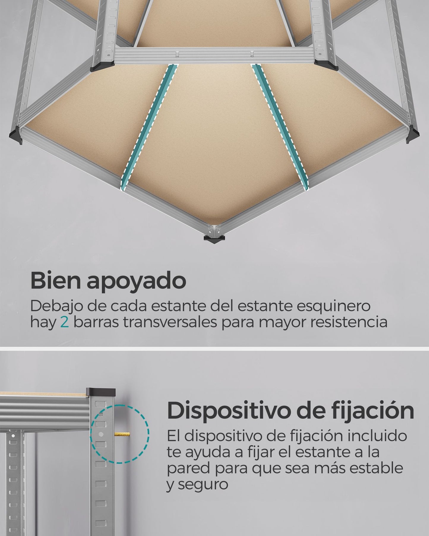 Estantería Esquinera de 5 Niveles Plata Pálido y Beige Natural-SONGMICS