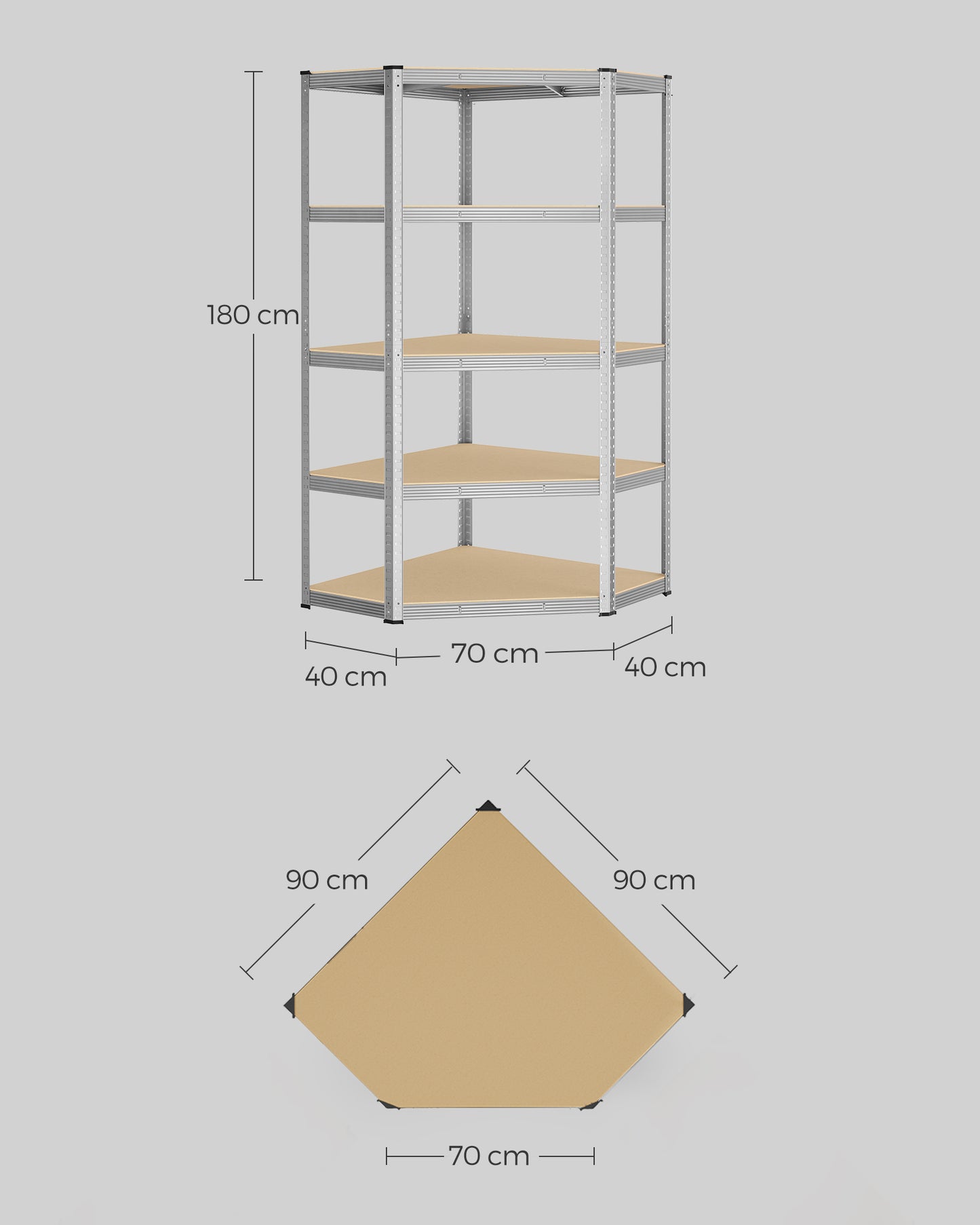 Estantería Esquinera de 5 Niveles Plata Pálido y Beige Natural-SONGMICS