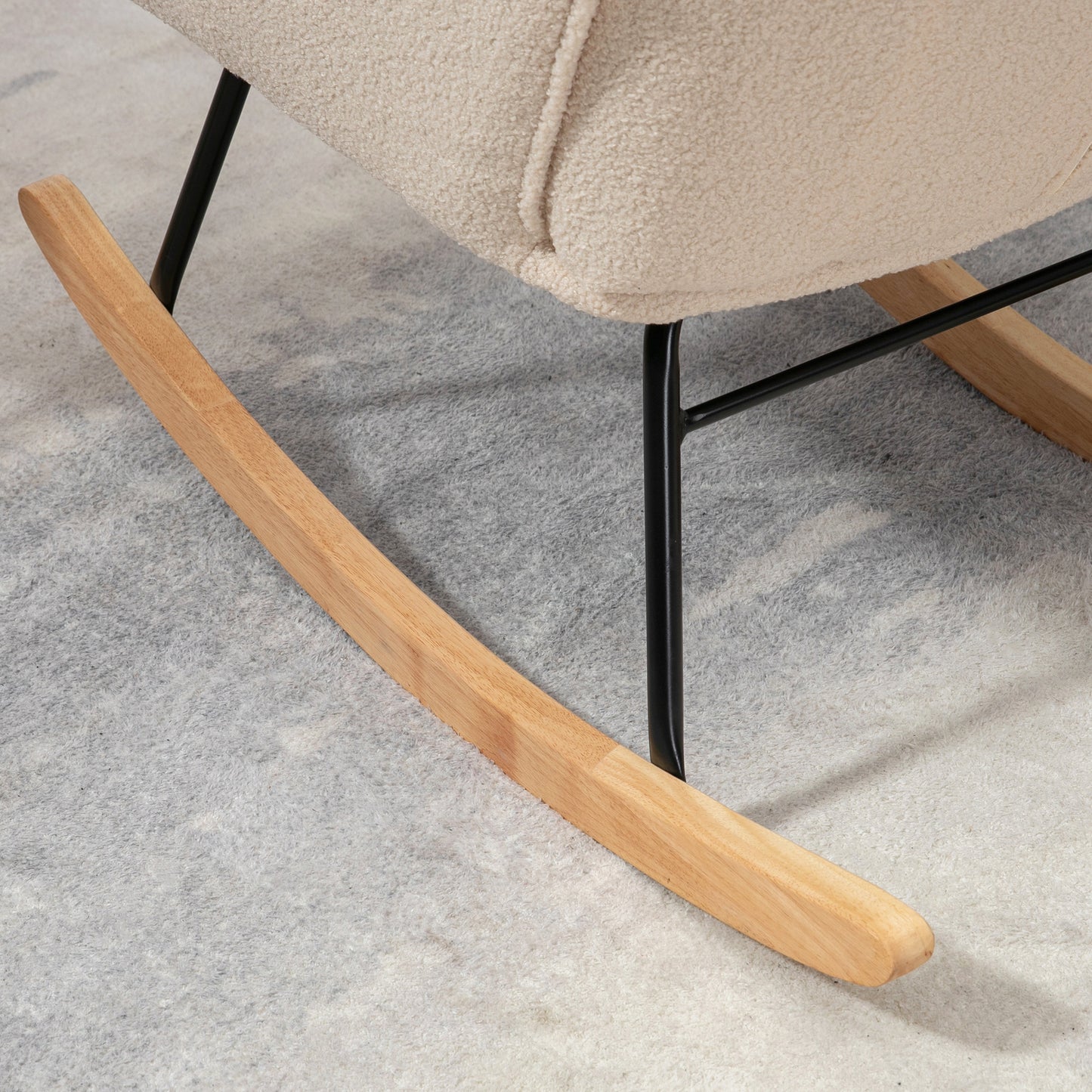 HOMCOM Mecedora de Borreguito Silla Mecedora con Patas de Madera de Haya y Marco de Acero Mecedora para Lactancia Carga 120 kg para Dormitorio Salón Beige