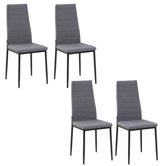 HOMCOM Set de 4 Sillas de Comedor Tapizadas en Lino y Patas de Metal Sillas de Cocina Modernas para Salón Carga 120 kg 41x50x97 cm Gris