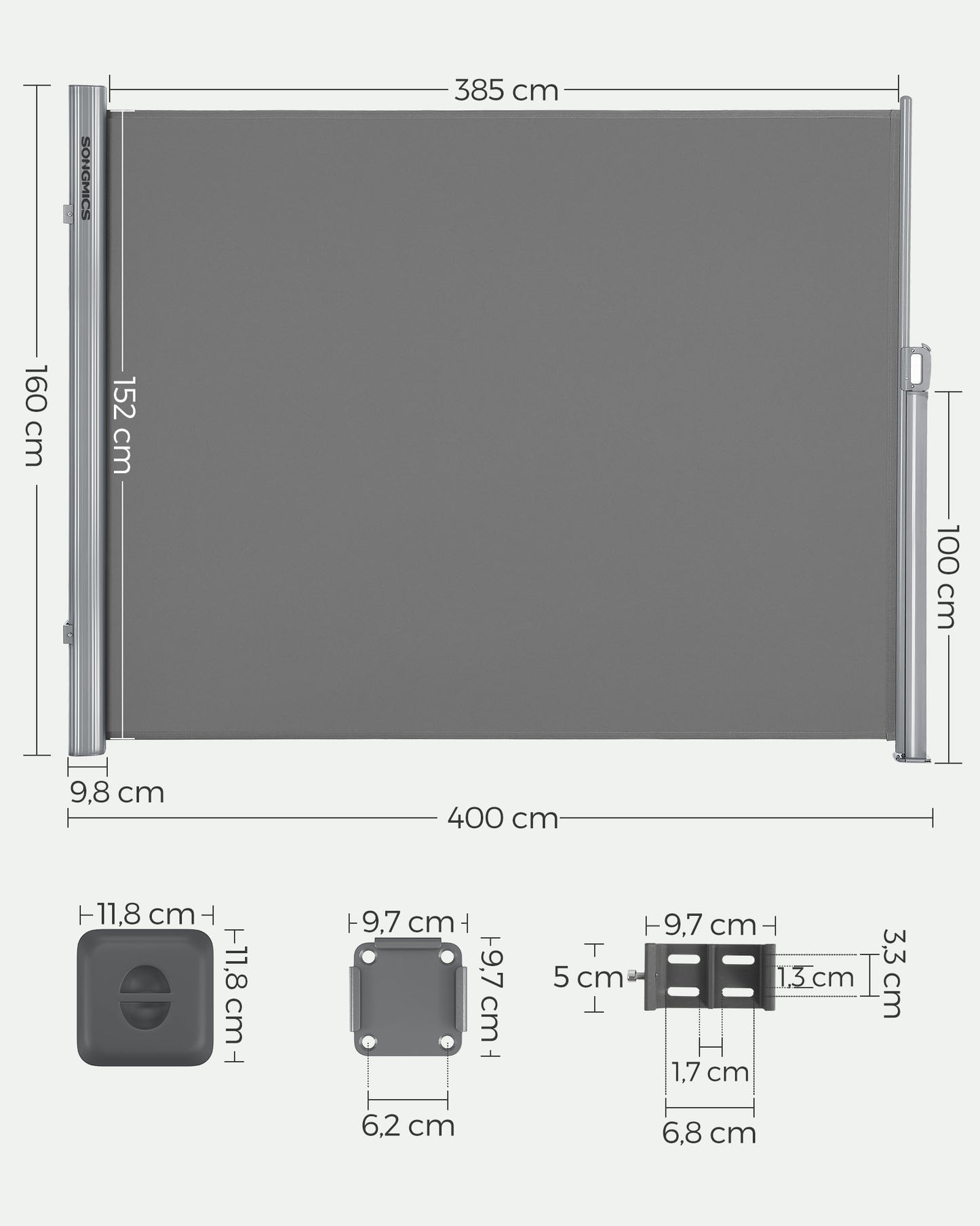 Toldo Lateral de Aluminio Extensible 160 x 400 cm Gris-SONGMICS