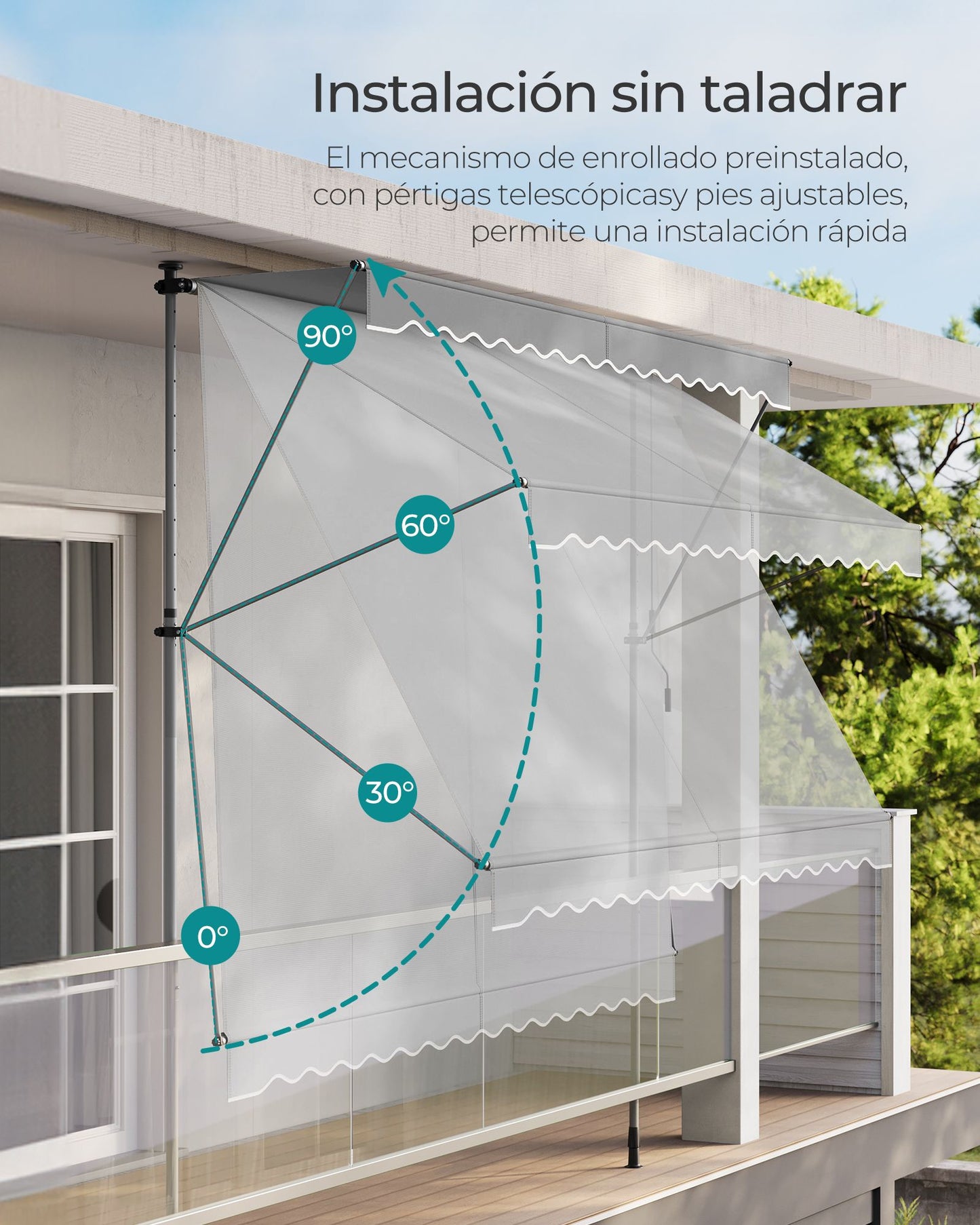 Toldo Manual Regulable en Altura 300 x 120 cm Gris-SONGMICS