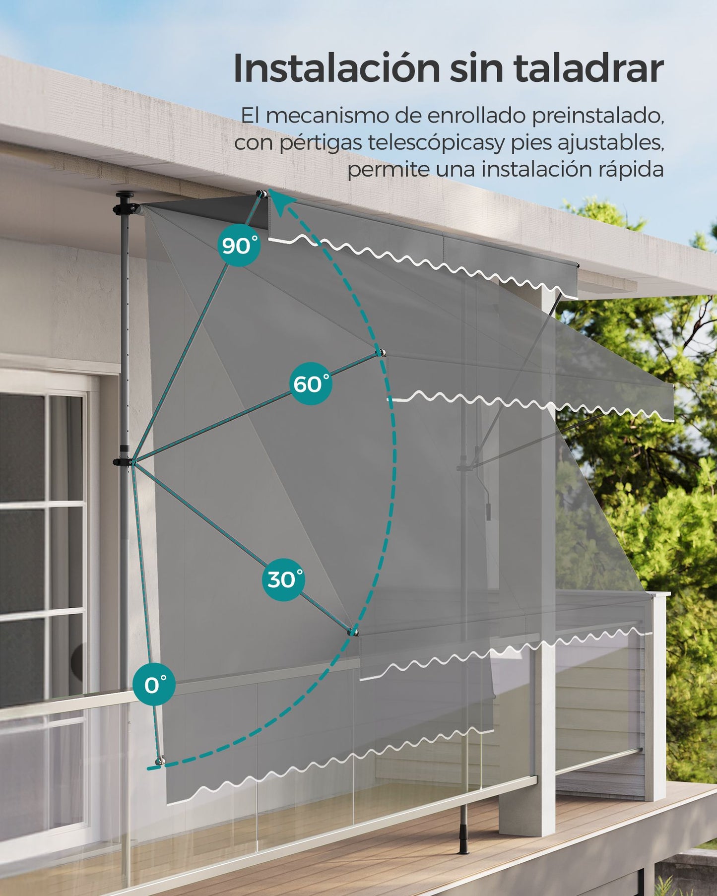 Toldo Manual Regulable en Altura 350 x 120 cm Gris Antracita-SONGMICS