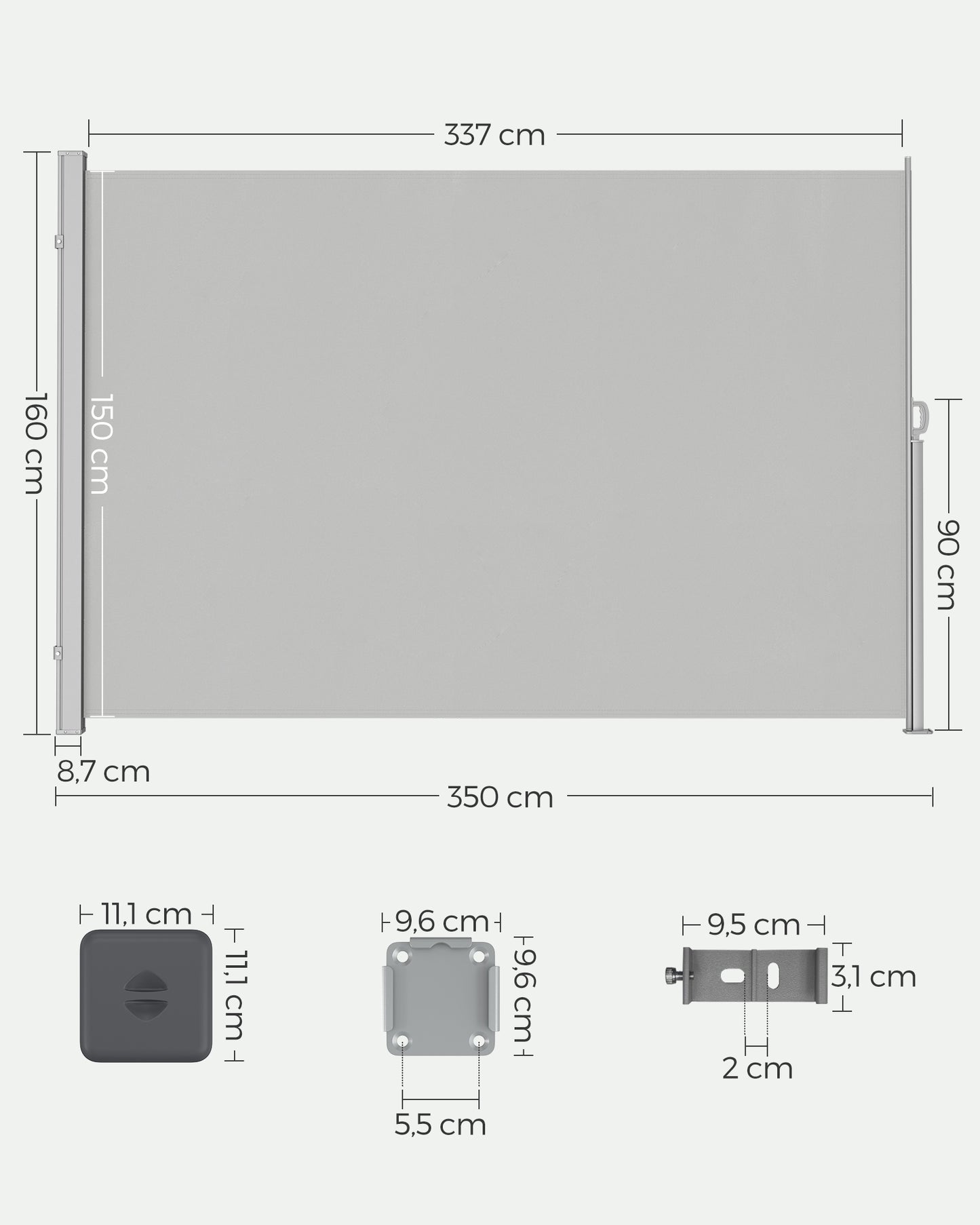 Toldo Lateral Extensible 200 x 350 cm para Terraza y Jardín Gris Claro-SONGMICS