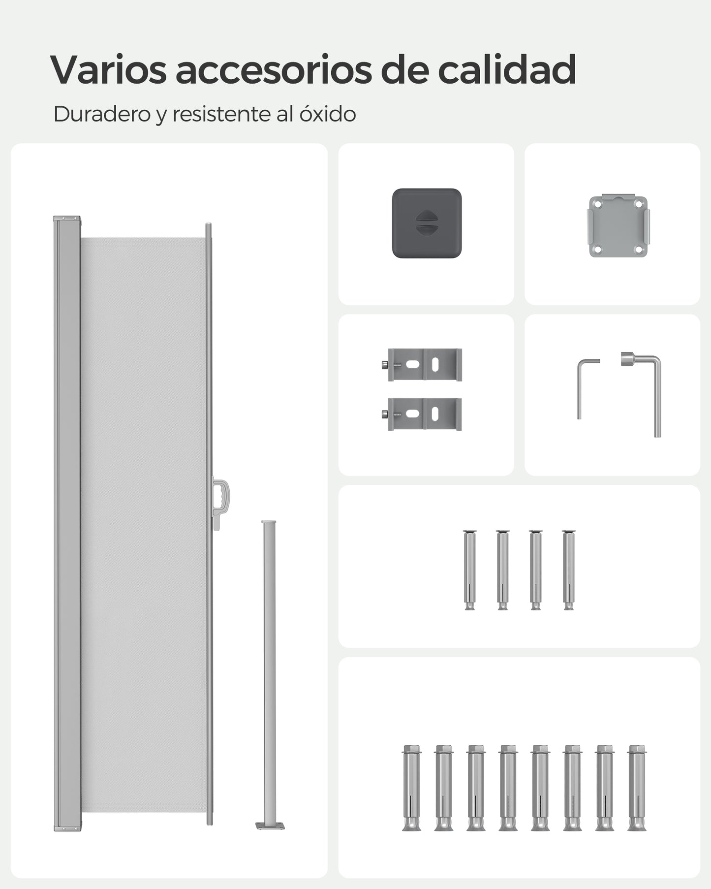 Toldo Lateral Extensible 200 x 350 cm para Terraza y Jardín Gris Claro-SONGMICS