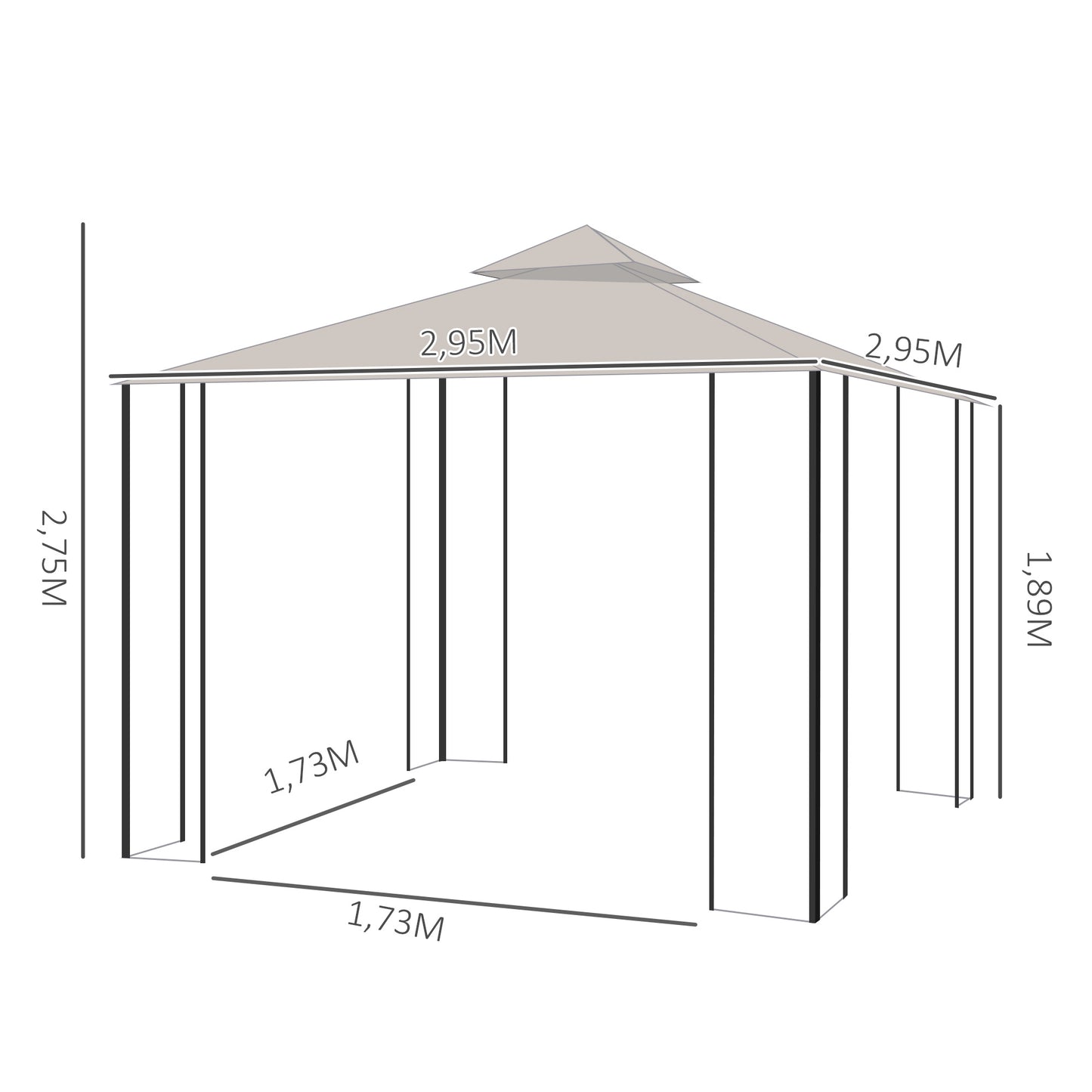 Outsunny Cenador de Jardín 3x3 m Gazebo con 4 Cortinas Laterales de Cremallera y Doble Techo con 8 Orificios de Drenaje Estilo Moderno para Patio Aire Libre Beige