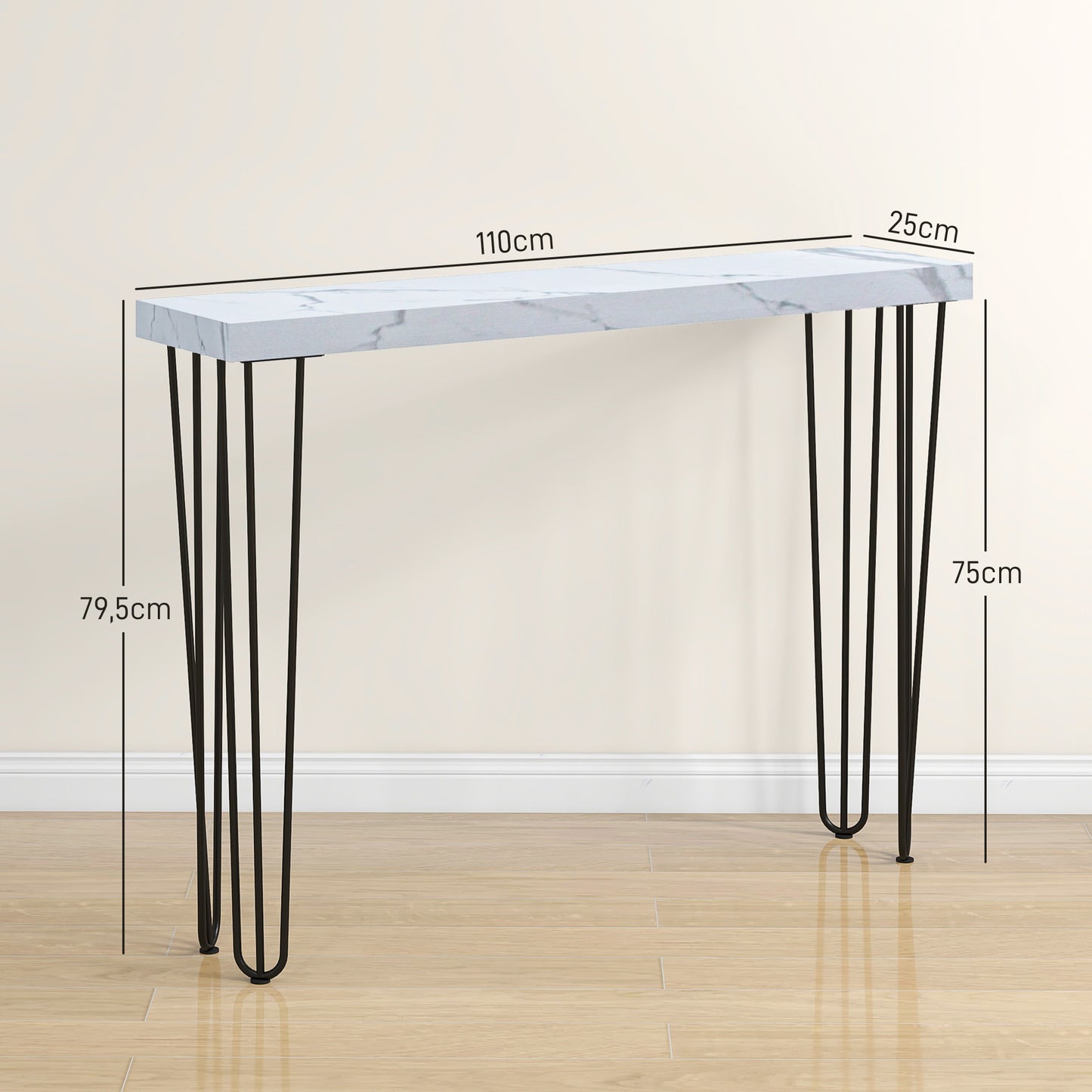 HOMCOM Mesa Consola Moderna Mesa de Entrada con Patas de Acero Antivuelco Mueble de Recibidor para Salón Pasillo 110x25x79,5 cm Blanco