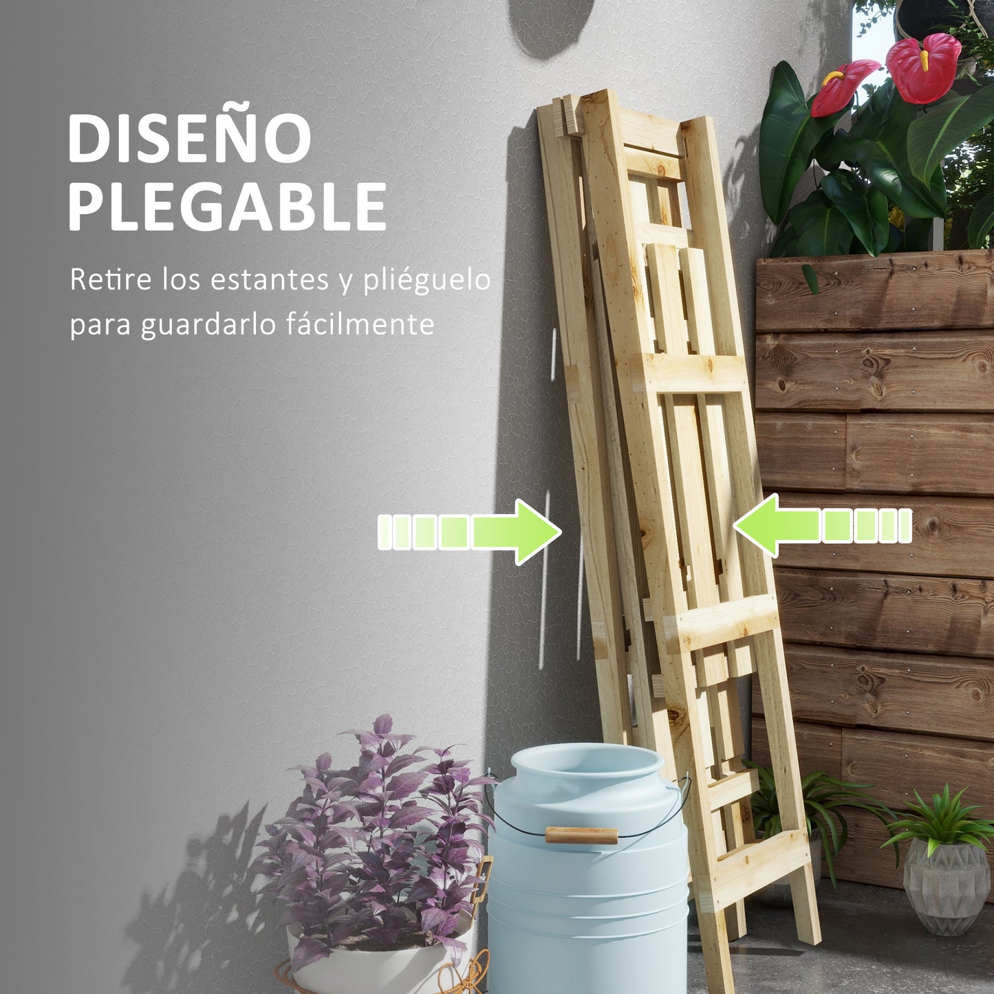 Outsunny Estantería para Plantas Plegable de Madera Soporte para Macetas de 3 Niveles con Marco en A para Exteriores Interiores Salón Jardín Balcón 100x36x112 cm Natural