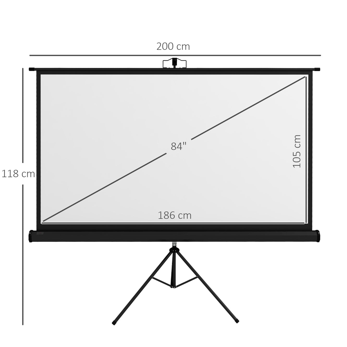 HOMCOM Pantalla de Proyector Manual con Soporte 84 Pulgadas Pantalla de Proyección Portátil Formato 16:9 con Altura Ajustable para Interior y Exterior Cine en Casa Patio 186x105 cm Negro