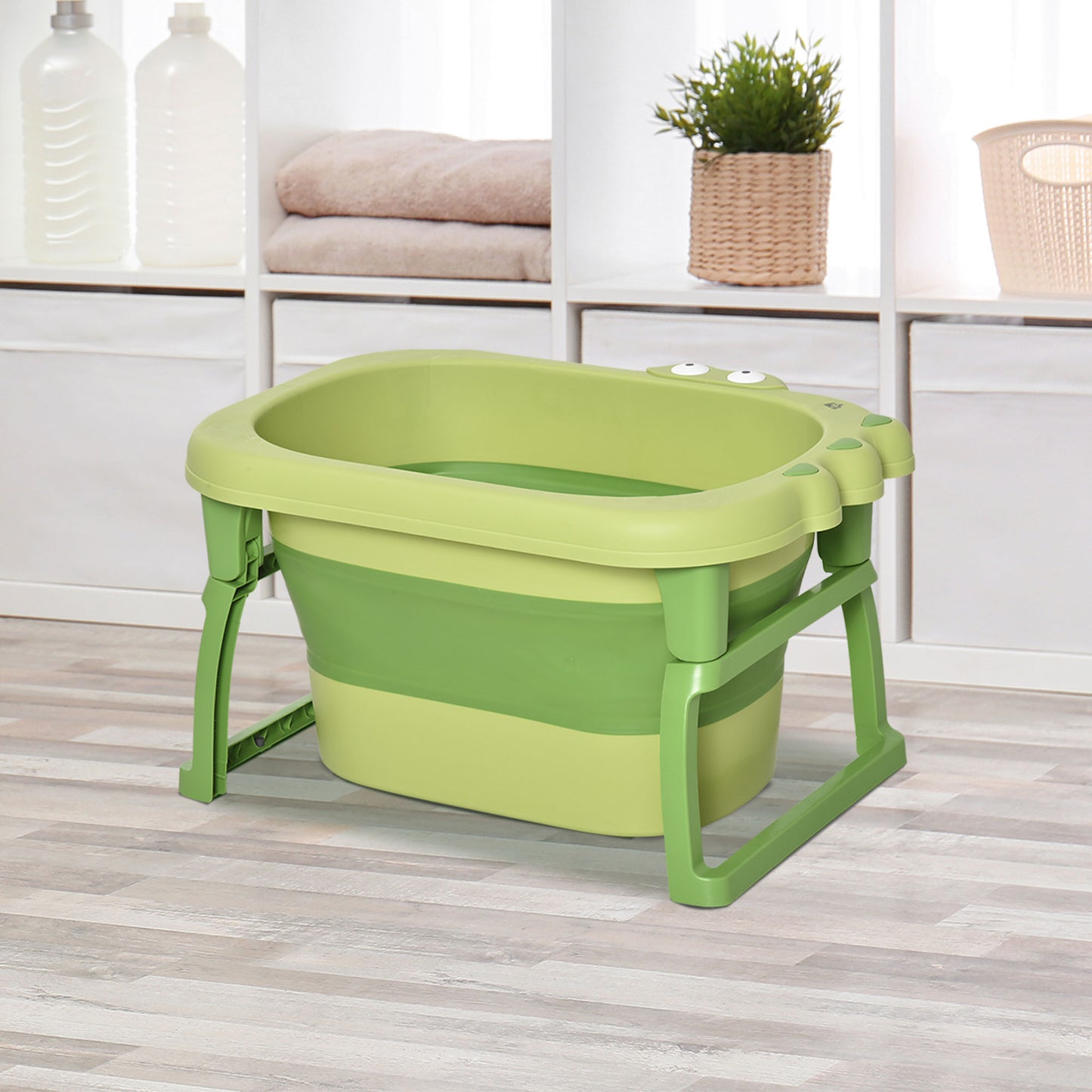 HOMCOM Bañera Plegable para Bebé de 0-3 Años Capacidad 105L Bañera Portátil para Niños con Patas Antideslizantes y Orificio de Drenaje Carga 50 kg 75,3x55,4x43 cm Verde