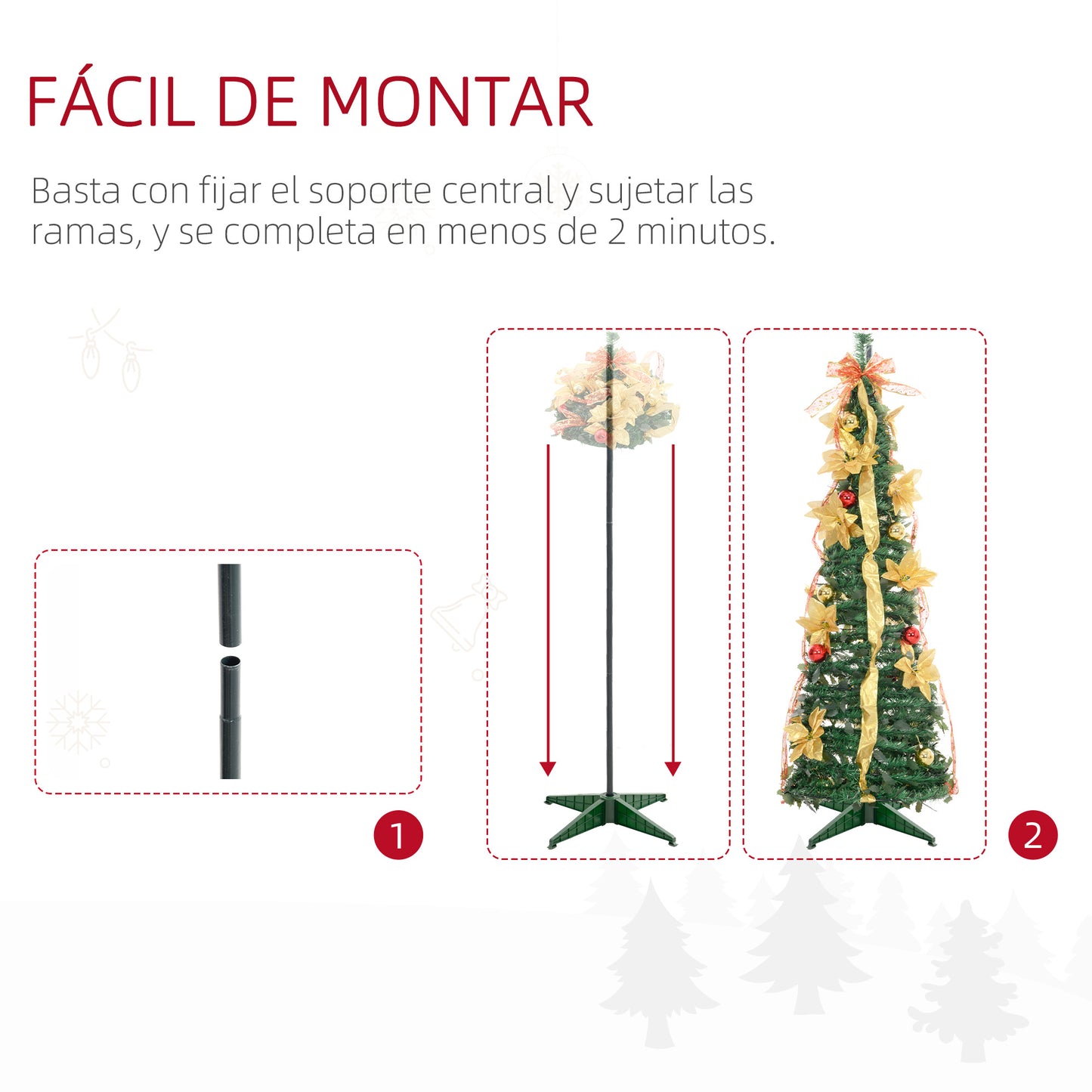 HOMCOM Árbol de Navidad 150 cm Árbol de Navidad con Luces LED Árbol de Navidad Artificial Plegable con Adornos Pre-instalados Árbol Navideño para Interior Verde