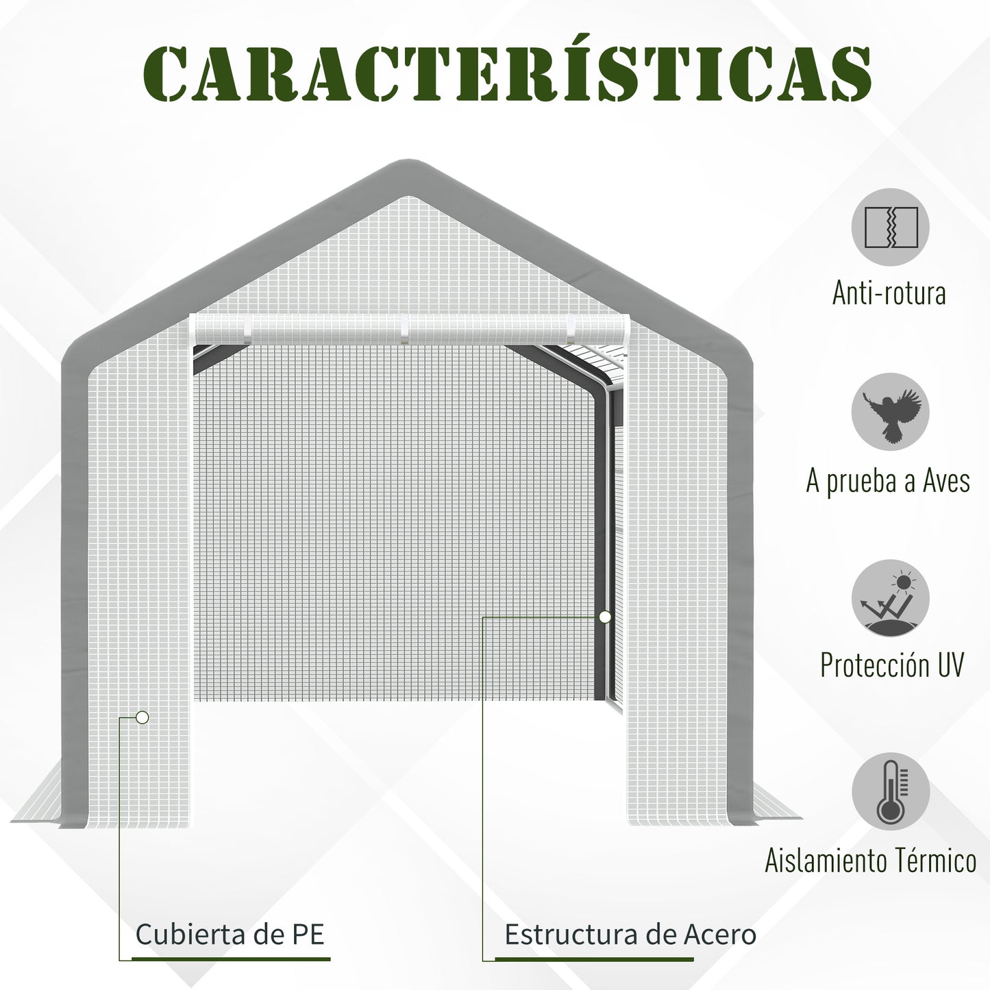 Outsunny Invernadero de Jardín 600x300x280 cm Invernadero de Túnel para Cultivo de Plantas Verduras con 2 Puertas 6 Ventanas Enrollables y Cubierta de Polietileno PE 140g/m² Blanco