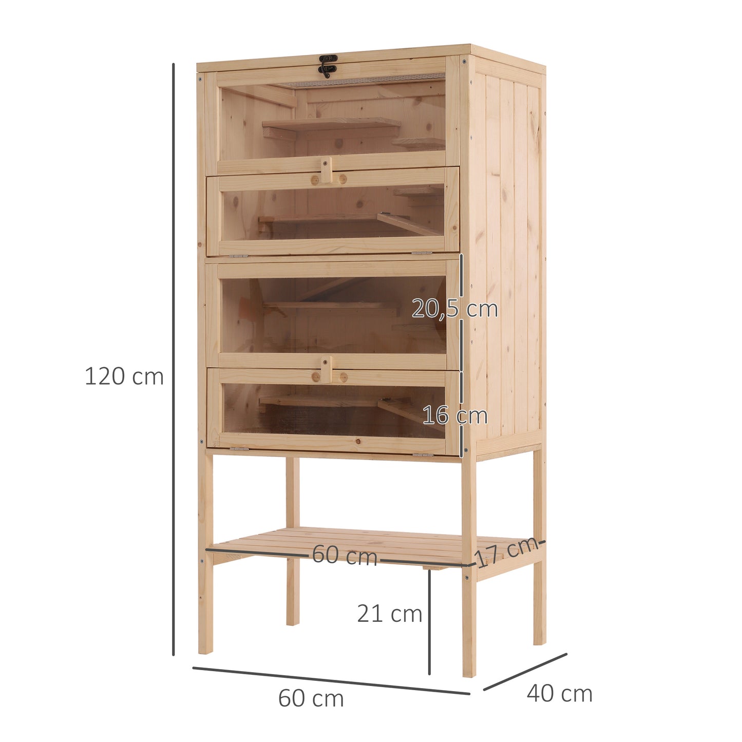 PawHut PawHut Jaula de Madera para Hámster Ratones Animales Pequeños y Roedores Tipo Casa Conejera con Techo Abatible 5 Pisos 10 Plataformas y 3 Escaleras 60x40x120 cm