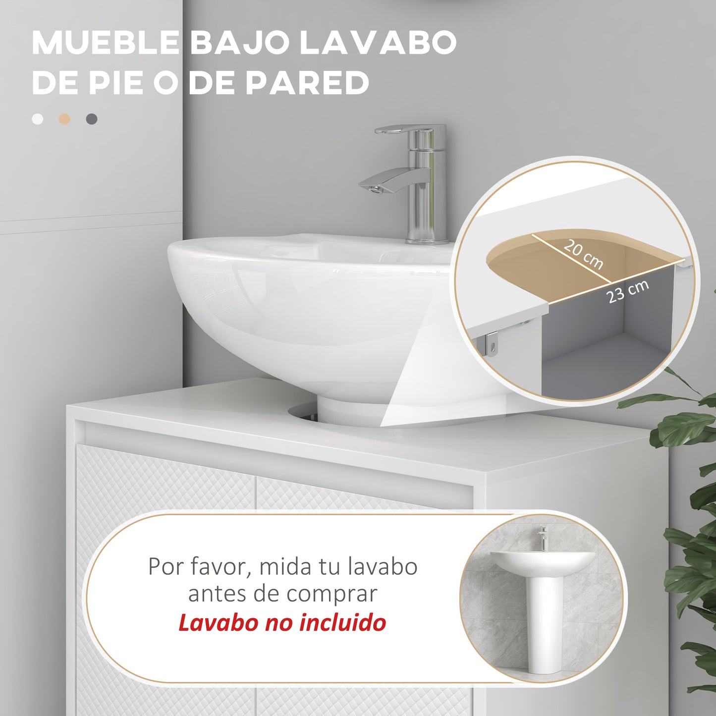 HOMCOM Mueble Bajo Lavabo Mueble para Debajo del Lavabo Moderno con Estante Mueble Lavabo con Pie Anti-vuelco Carga 40 kg 60x30x60 cm Blanco