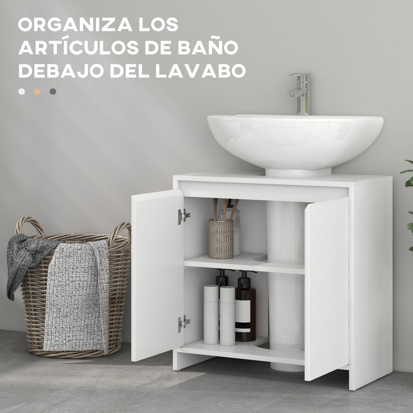 HOMCOM Mueble Bajo Lavabo Mueble para Debajo del Lavabo Moderno con Estante Mueble Lavabo con Pie Anti-vuelco Carga 40 kg 60x30x60 cm Blanco