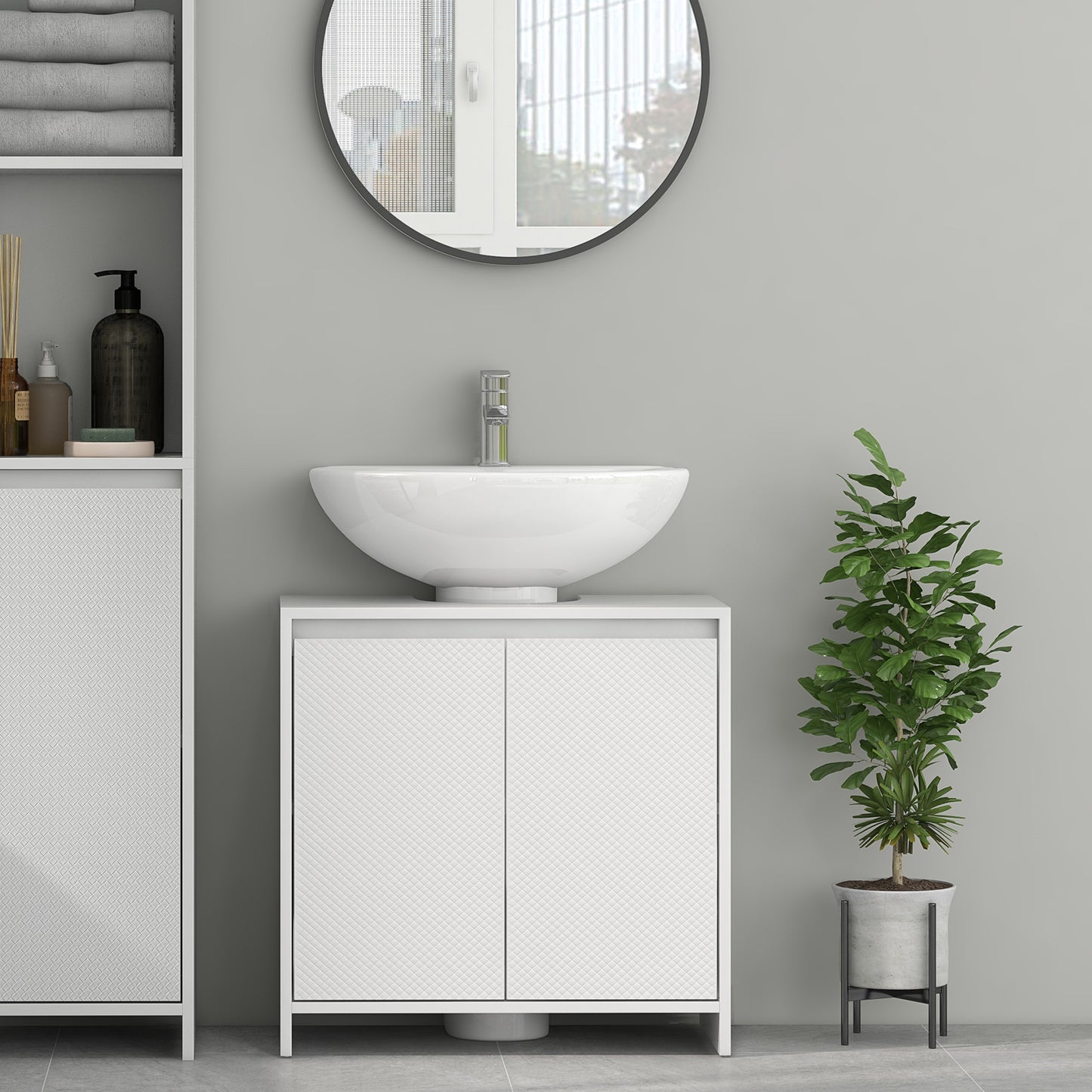 HOMCOM Mueble Bajo Lavabo Mueble para Debajo del Lavabo Moderno con Estante Mueble Lavabo con Pie Anti-vuelco Carga 40 kg 60x30x60 cm Blanco