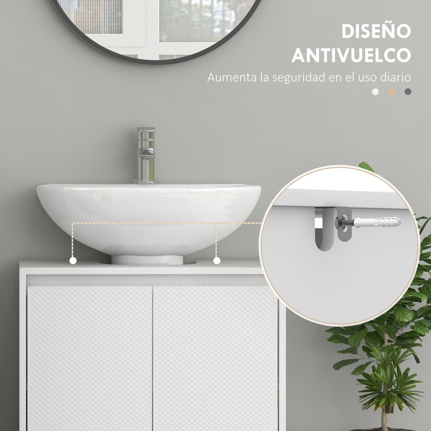 HOMCOM Mueble Bajo Lavabo Mueble para Debajo del Lavabo Moderno con Estante Mueble Lavabo con Pie Anti-vuelco Carga 40 kg 60x30x60 cm Blanco