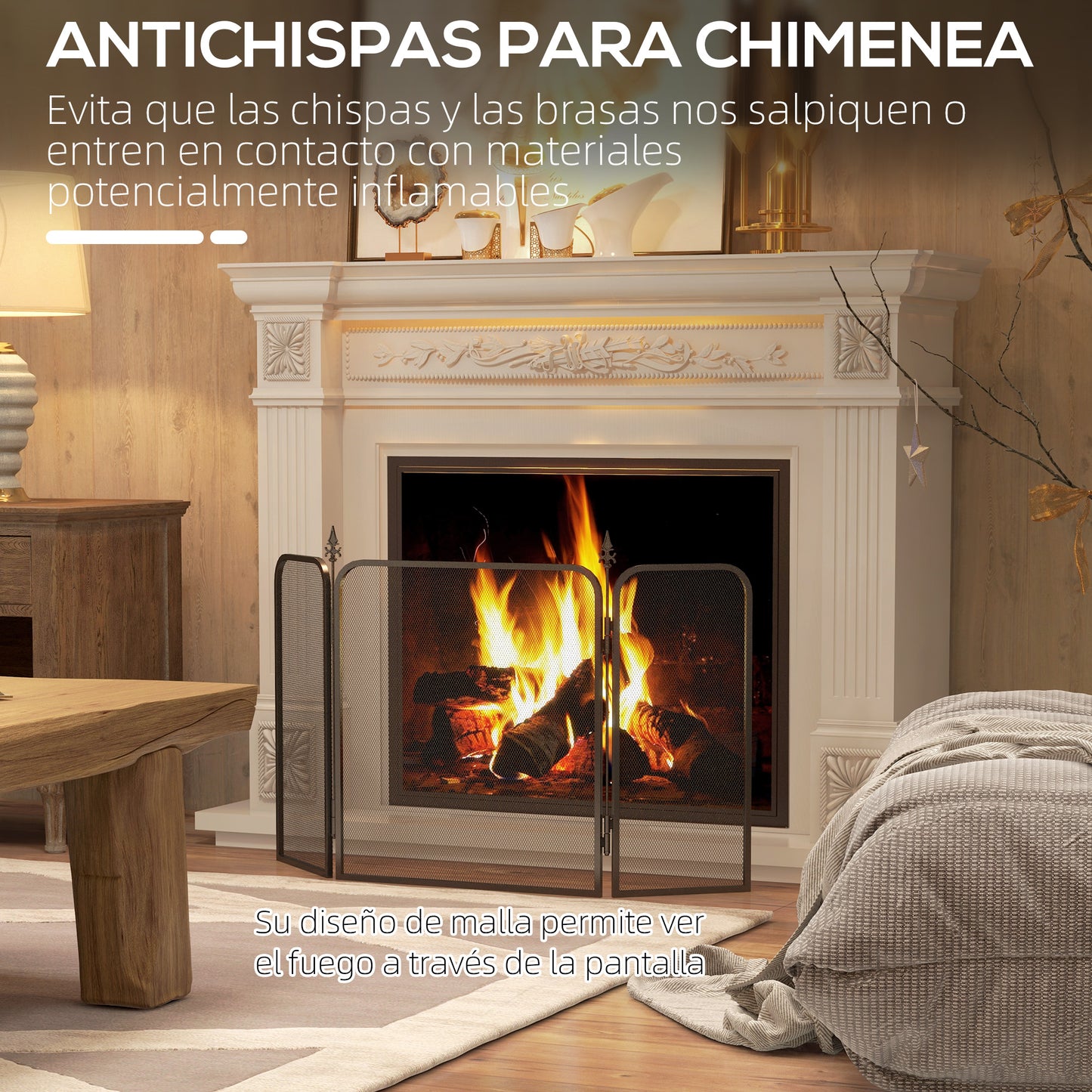 HOMCOM Salvachispas para Chimenea de 3 Paneles Pantalla para Chimenea Plegable Protector de Chimenea de Metal 96x56 cm Negro