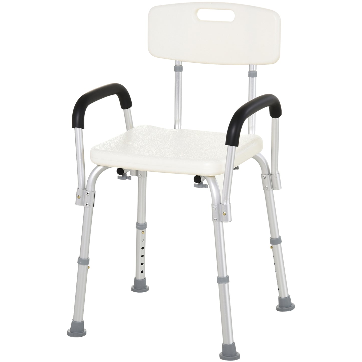 HOMCOM Silla Ducha Personas Mayores Taburete de Ducha Silla para Ducha con Respaldo Altura Regulable Antideslizante y Apoyabrazos Carga 136 kg Ayuda para Baño para Ancianos y Discapacitados