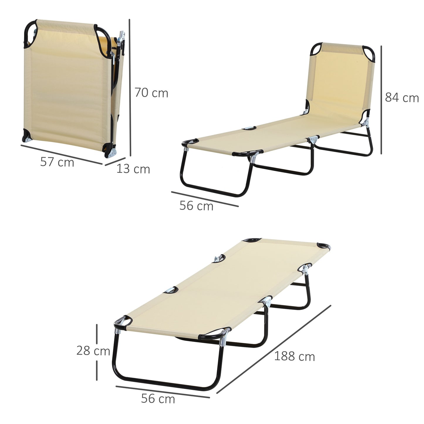 Outsunny Tumbona Plegable Reclinable con Ángulo Ajustable de 5 Posiciones para Jardín Exterior Piscina Terraza Camping Carga 120 kg 188x56x28 cm Beige