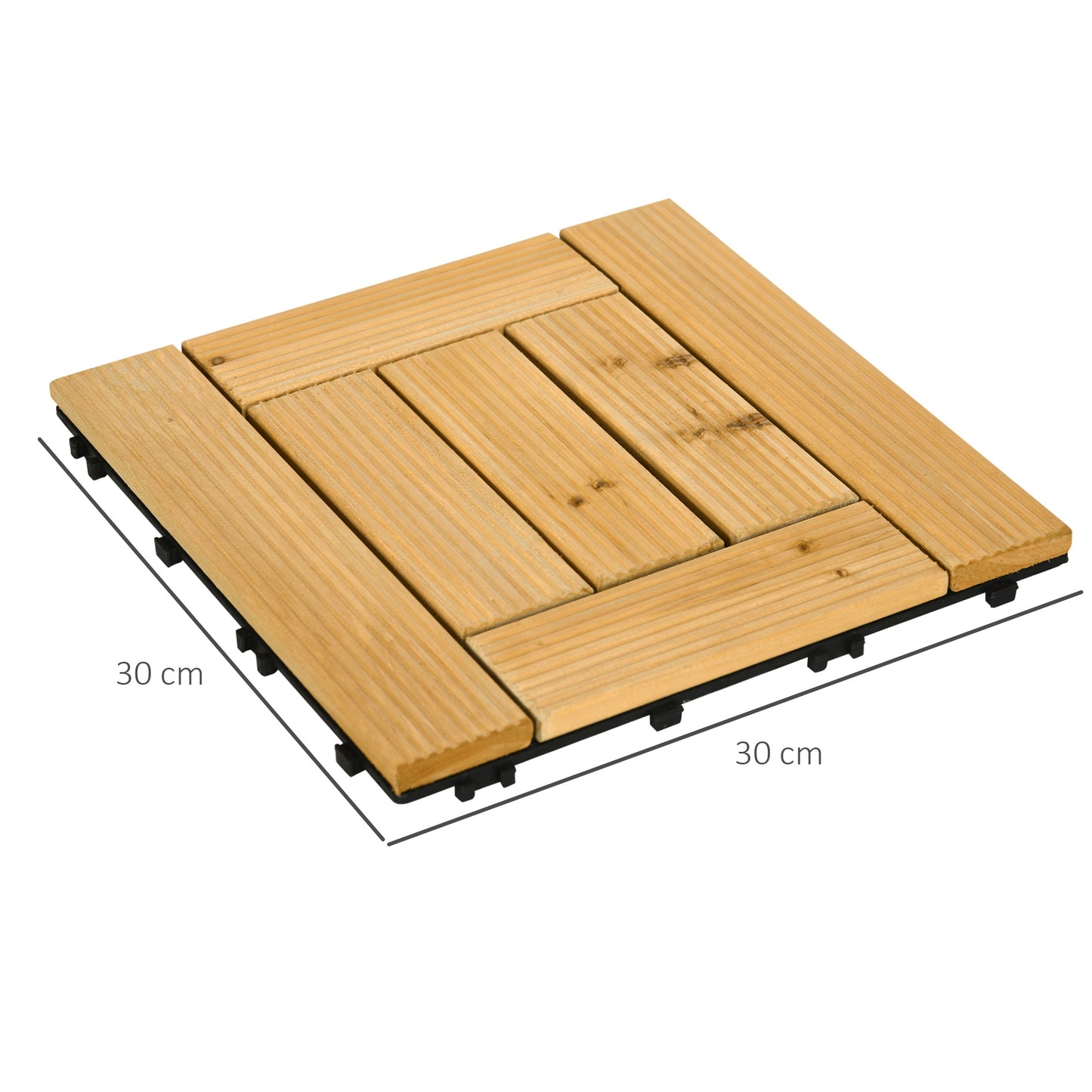 Outsunny Set de 27 Piezas Baldosas de Madera Baldosas para Exteriores 30x30 cm Área de 2,43 m² Losetas para Suelo con Sistema de Clic para Balcón Terraza Jardín Natural