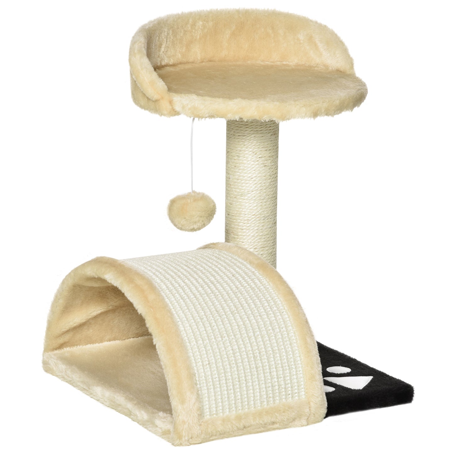 PawHut Árbol Rascador para Gatos Pequeños Altura 46 cm de 2 Niveles Árbol para Gatos con Poste Tablero para Rascar Plataformas y Juguete de Bola Colgante 35,5x37x46 cm Beige