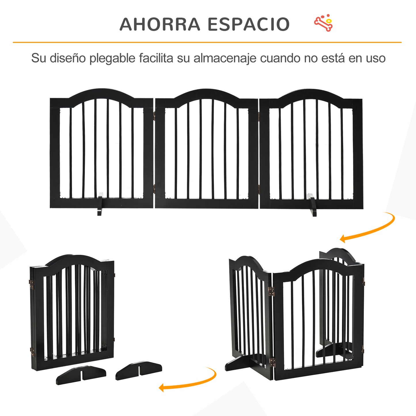 PawHut Barrera de Seguridad para Perros Pequeños Plegable Barrera para Perros en Casa de 3 Paneles con Patas Anchos para Escaleras Pasillos 154,5x29,5x61 cm Negro