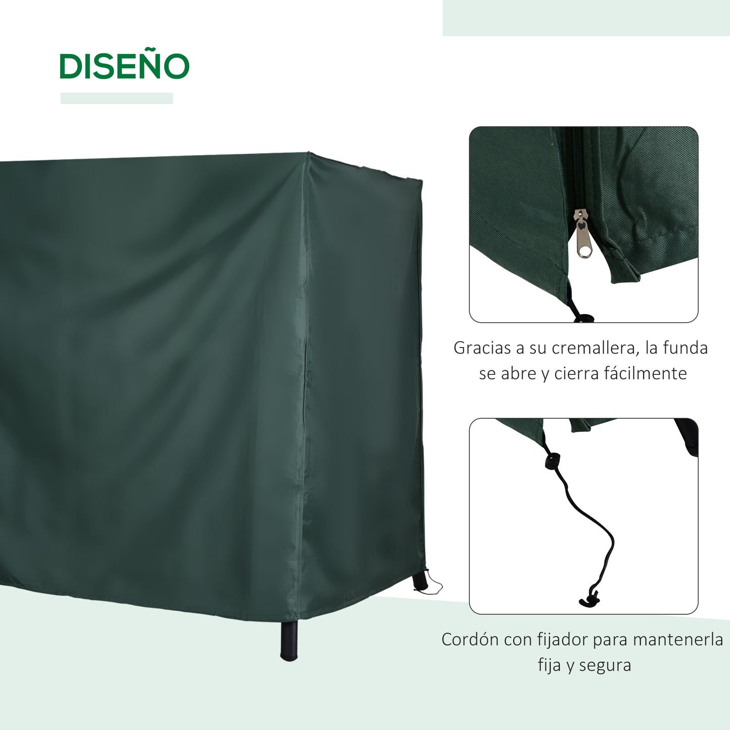 Outsunny Funda para Columpios de Exterior con Cremallera Cubierta Muebles para Exterior Ideal Columpios 205x124x164 cm Verde Oscuro