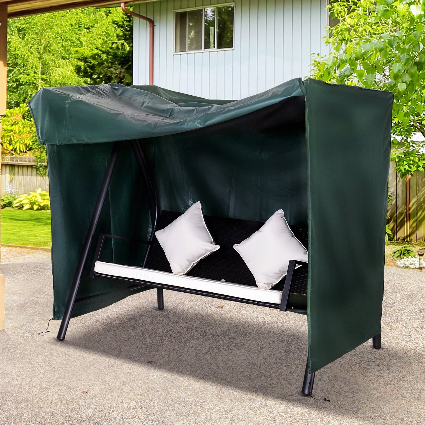 Outsunny Funda para Columpios de Exterior con Cremallera Cubierta Muebles para Exterior Ideal Columpios 205x124x164 cm Verde Oscuro